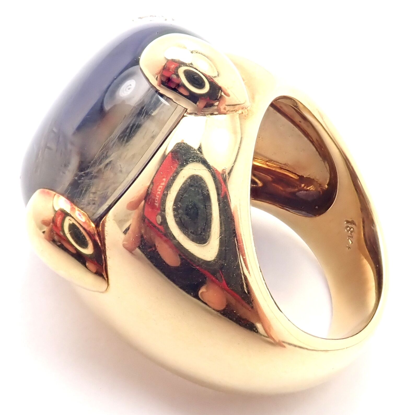 Authentic Pomellato Griffe 18K Yellow Gold Diamond & Iolite Ring for Women | Luxury Statement Jewelry for Weddings, Parties & Special Occasions