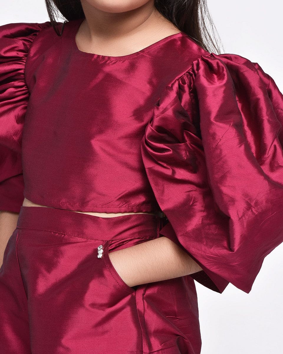 Stylish Magenta Puff Sleeve Culottes & Top Set for Women - Trendy Summer Outfit for Casual Wear, Beach Vacation, and Date Night