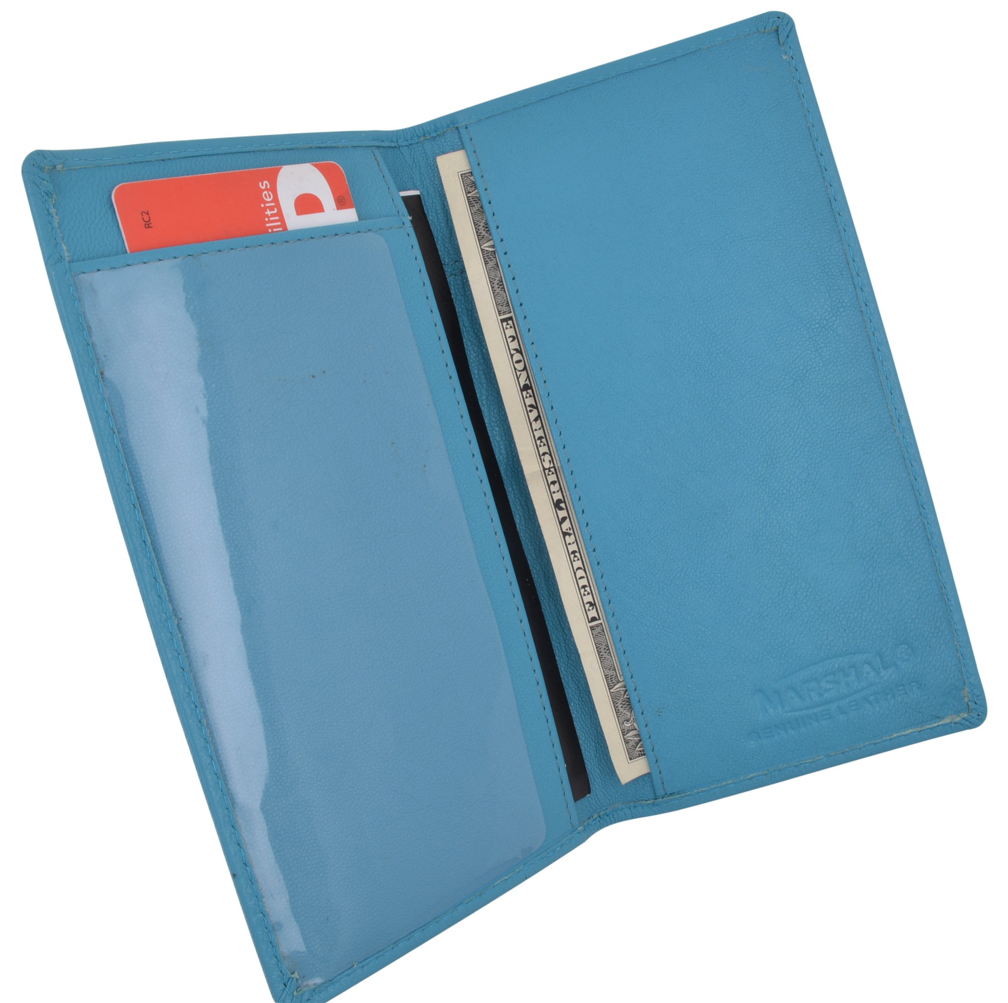 Handcrafted Genuine Soft Leather Checkbook Cover - Premium MARSHAL Wallet Organizer for Men & Women (Baby Blue) | Perfect Gift for Graduation, Birthday & Office Use