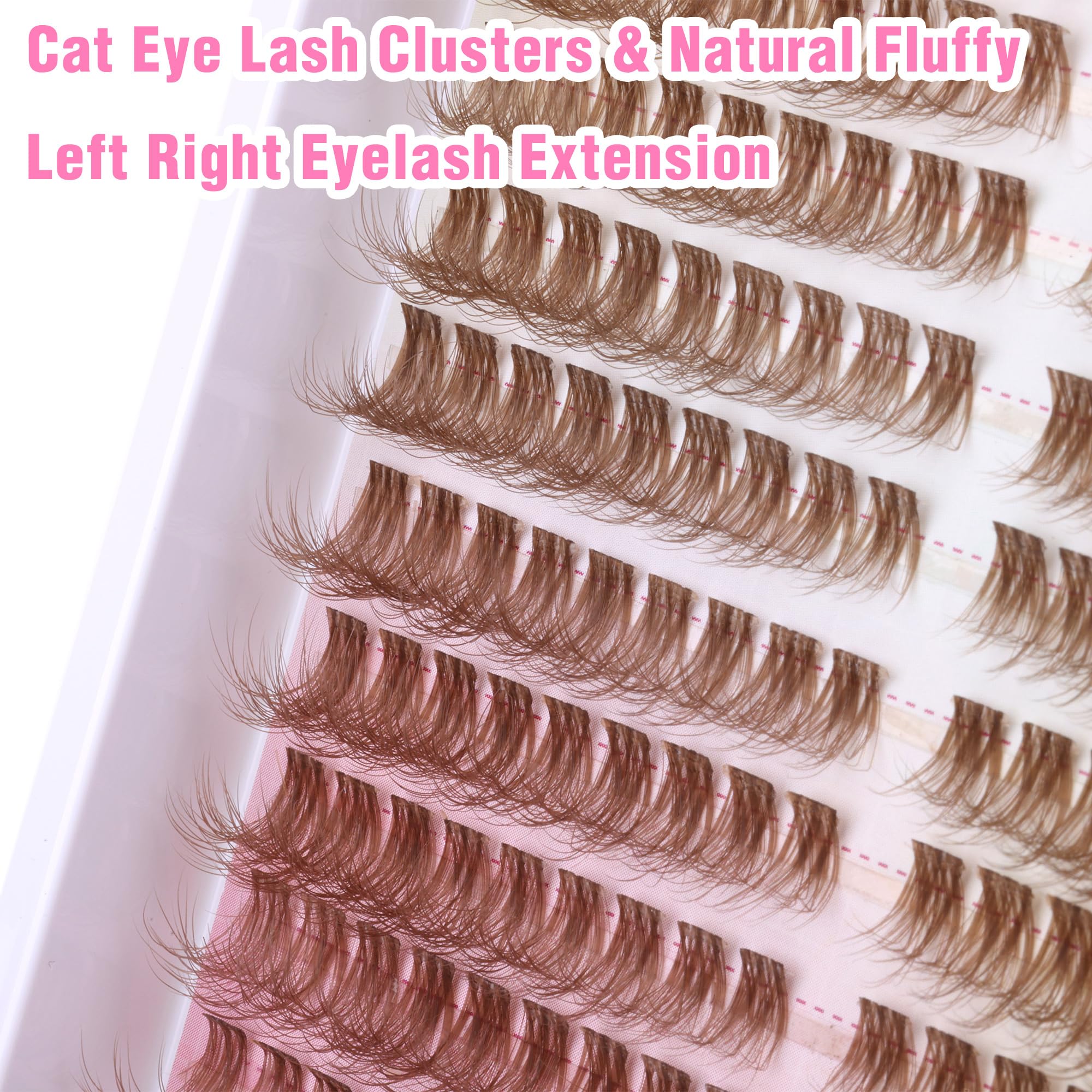 Natural Fluffy Brown Eyelash Clusters - 7-14mm Mink Lashes with Clear Band for Cat Eye Look | Individual Wispy Lash Extensions by Winifred | Perfect for Weddings, Parties & Everyday Glam