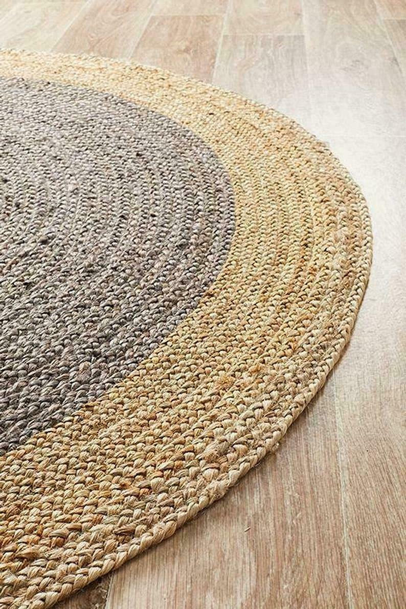 Handmade Natural Jute Round Farmhouse Rug - 11x11ft Braided Circle Area Carpet for Living Room, Bedroom, Kitchen | Indoor & Outdoor Use | Soft Boho Decor for Cozy Home & Patio (Grey)