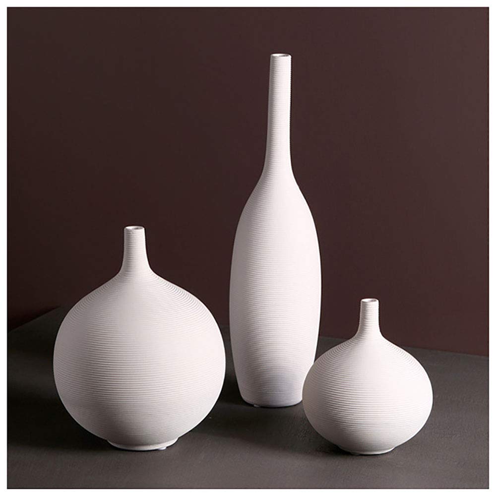 Modern Minimalist White Ceramic Vase Set of 3 - Elegant Home Decor for Living Room, Dining Table & Office - Perfect for Fresh Flowers, Artificial Plants & Centerpiece Arrangements