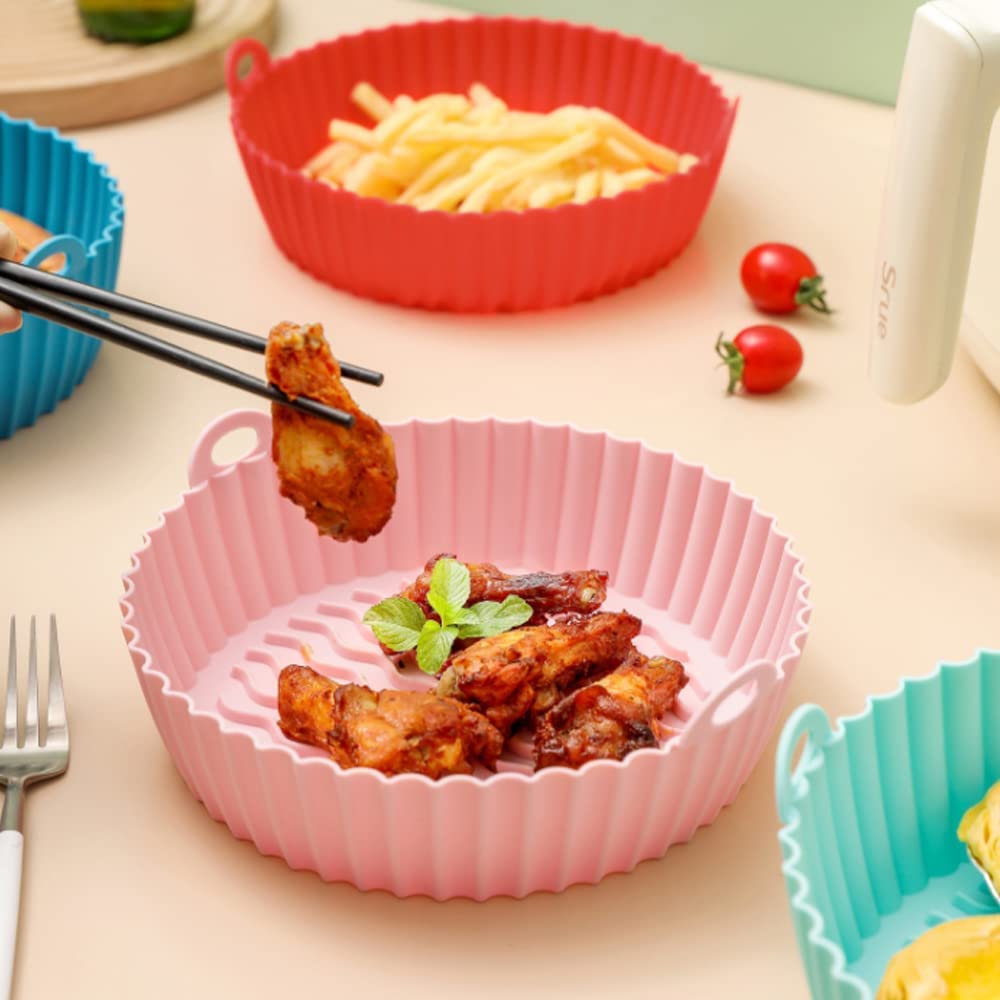 20cm Silicone Air Fryer Basket - Non-Stick, Heat-Resistant Air Fryer Accessories for Healthy Cooking - Perfect for French Fries, Chicken Wings, and Vegetables