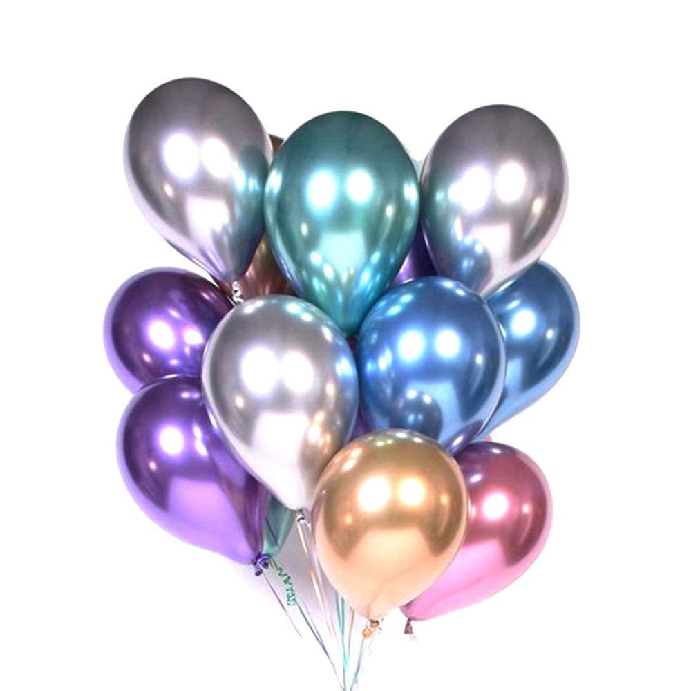 HMQD 60Pcs 12'' Multicolor Metallic Chrome Balloons - Helium Shiny Latex Balloons for Birthday Parties, Weddings, Baby Showers & Graduations - Perfect for Indoor/Outdoor Decorations & Photo Backdrops