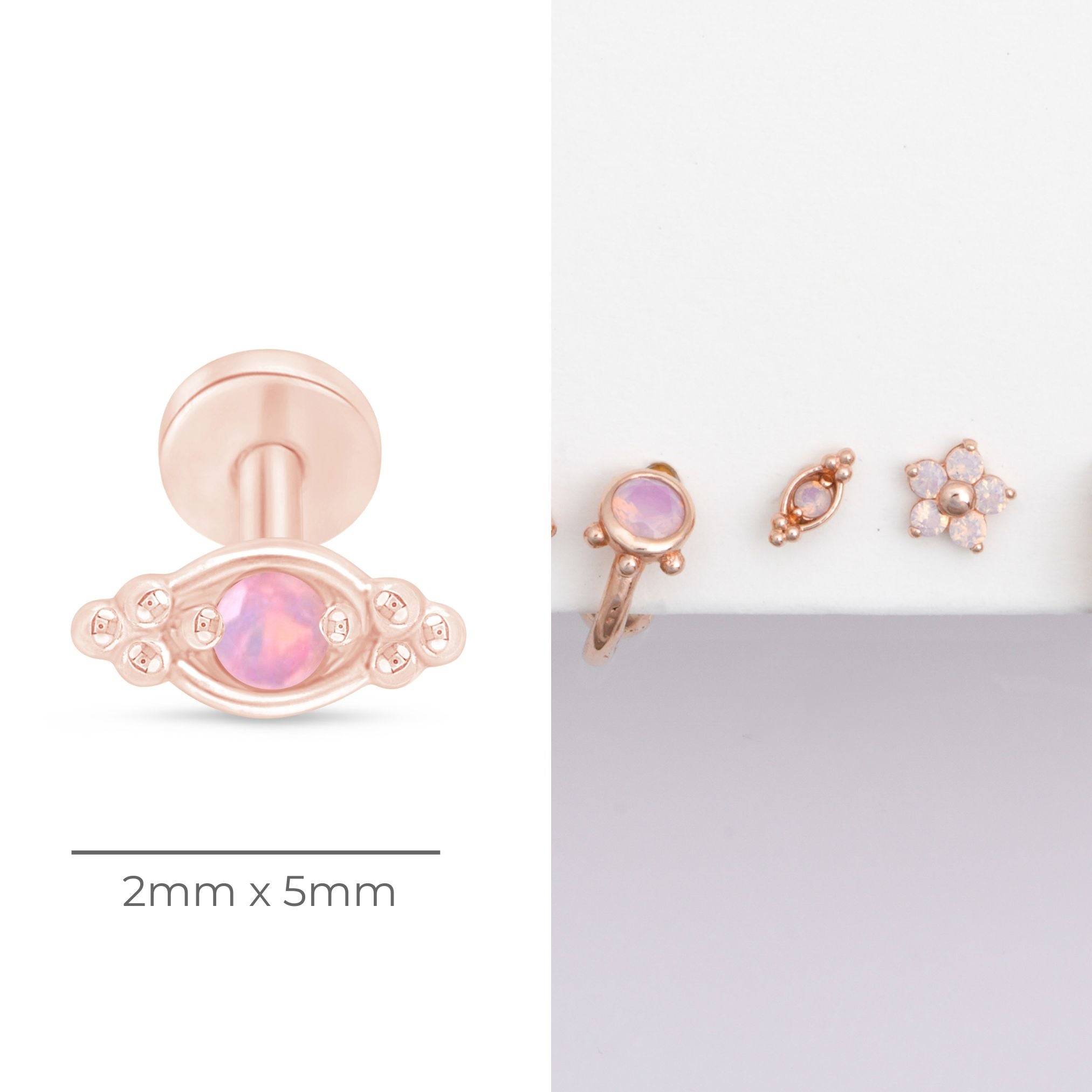 14K Rose Gold Beaded Marquise Opal Evil Eye Flat Back Stud Earrings for Women - Protection Jewelry for Everyday Wear, Gift for Bridesmaids & Best Friends