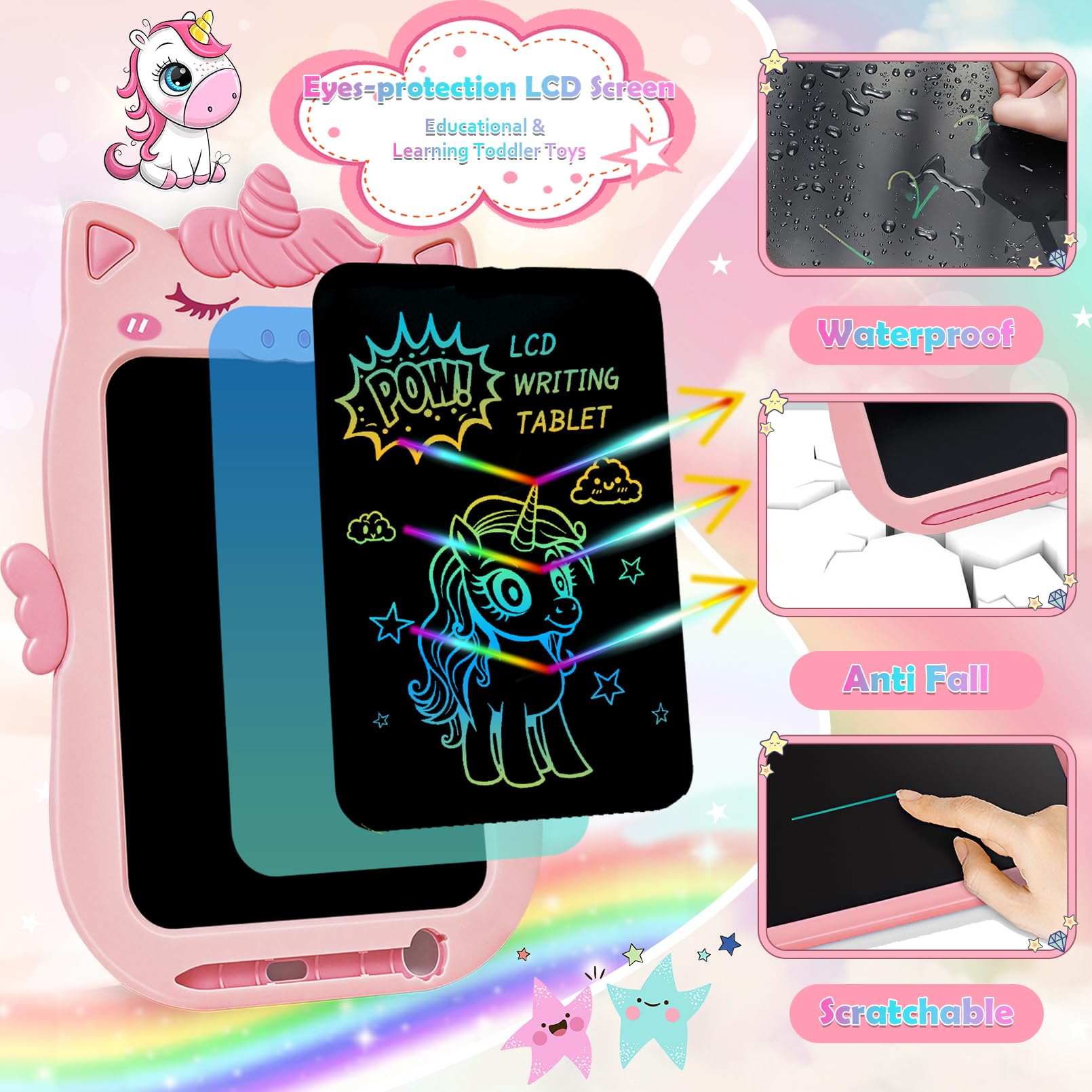 10IN LCD Writing Tablet for Kids - Educational Drawing Doodle Board for Toddlers Age 1-5 | Perfect Christmas & Birthday Gift for 1-3 Year Old Girls | Portable Learning Toy for Home, Travel & Classroom Use