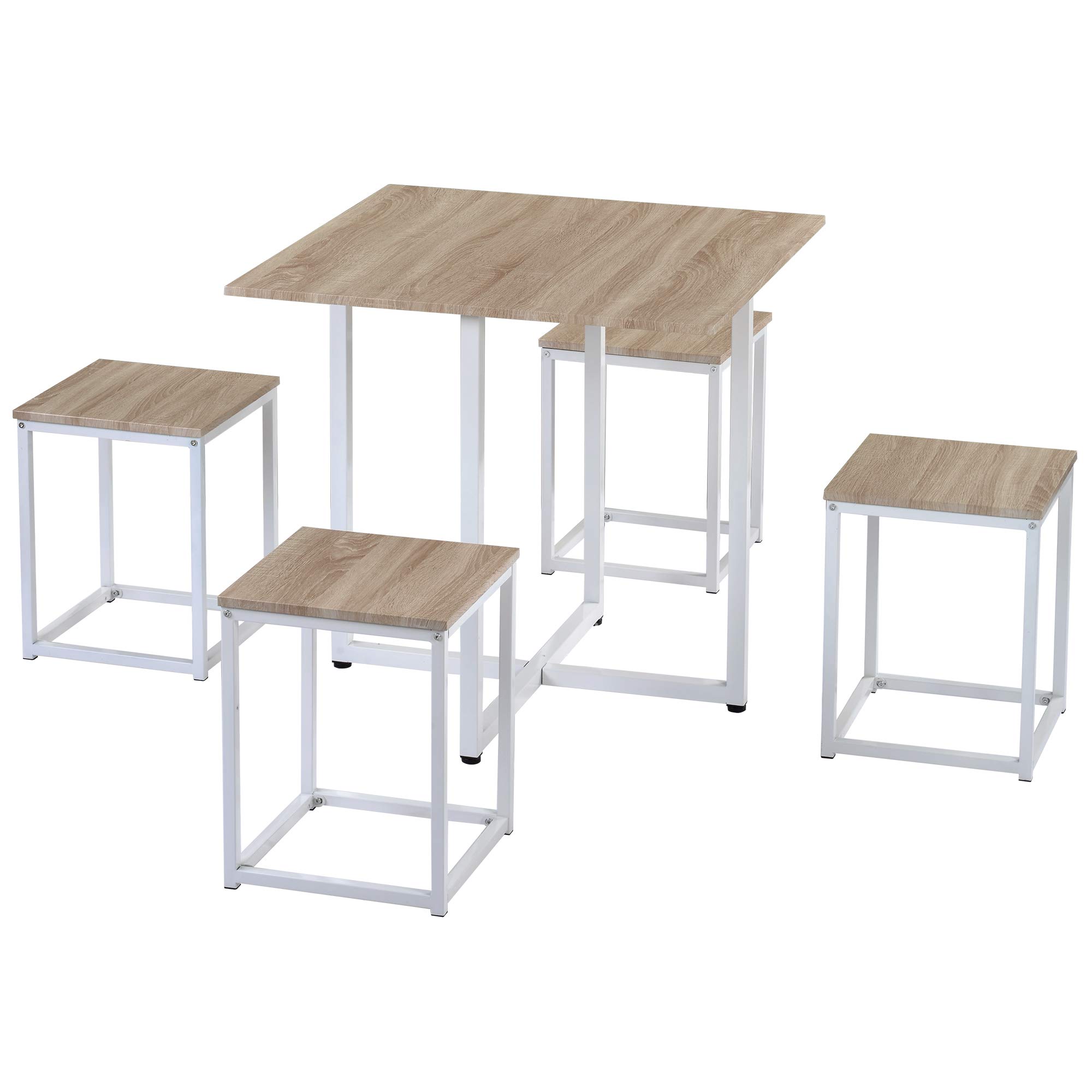 5-Piece Industrial Dining Table Set with 4 Bar Stools - Natural Wood & White Finish - Perfect for Kitchen, Living Room, Bar & Restaurant Decor