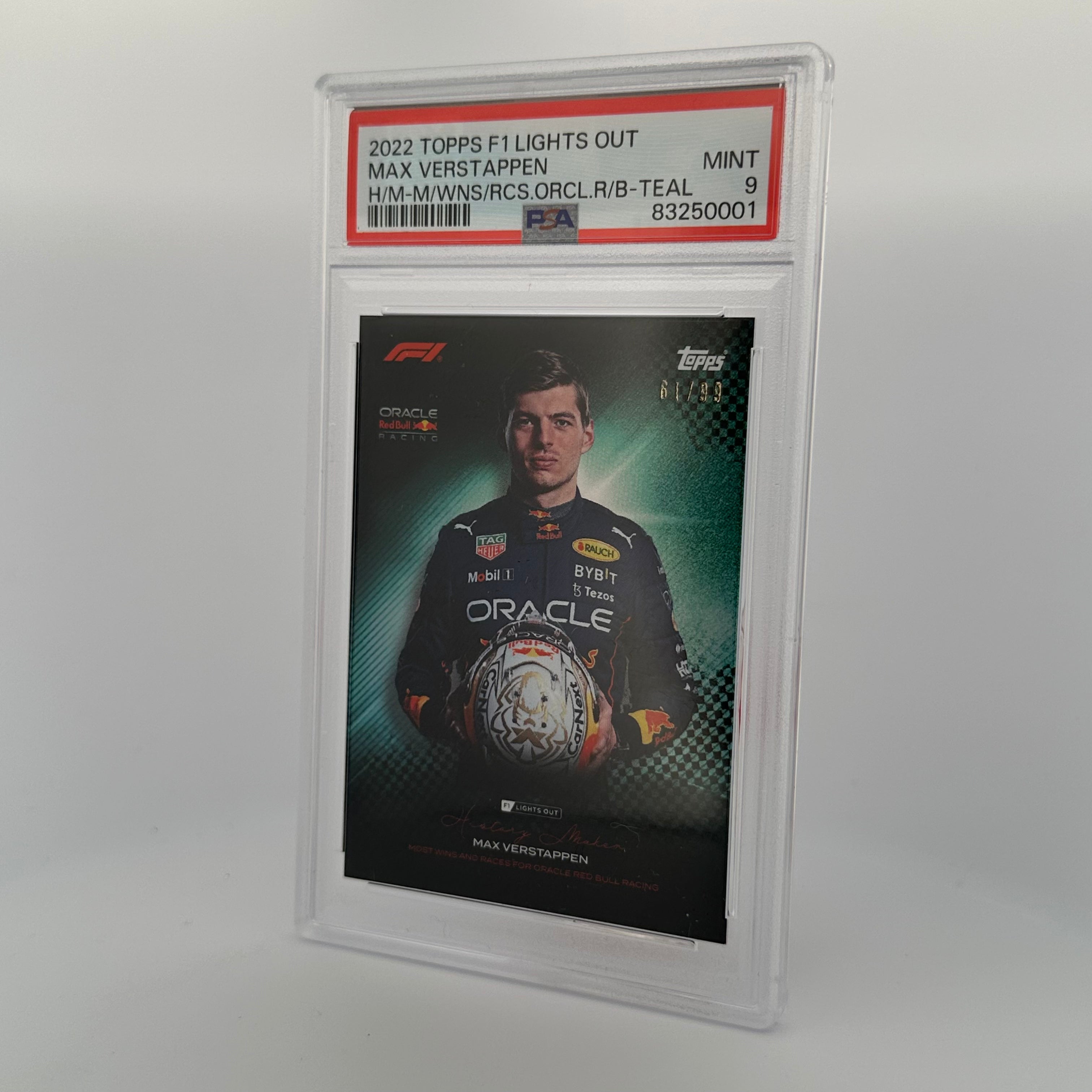 PSA 9 Graded Max Verstappen /99 Most Wins And Races History Maker Teal Parallel - Limited Edition Trading Card for F1 Collectors & Racing Fans (Perfect for Display, Investment, or Gifting)