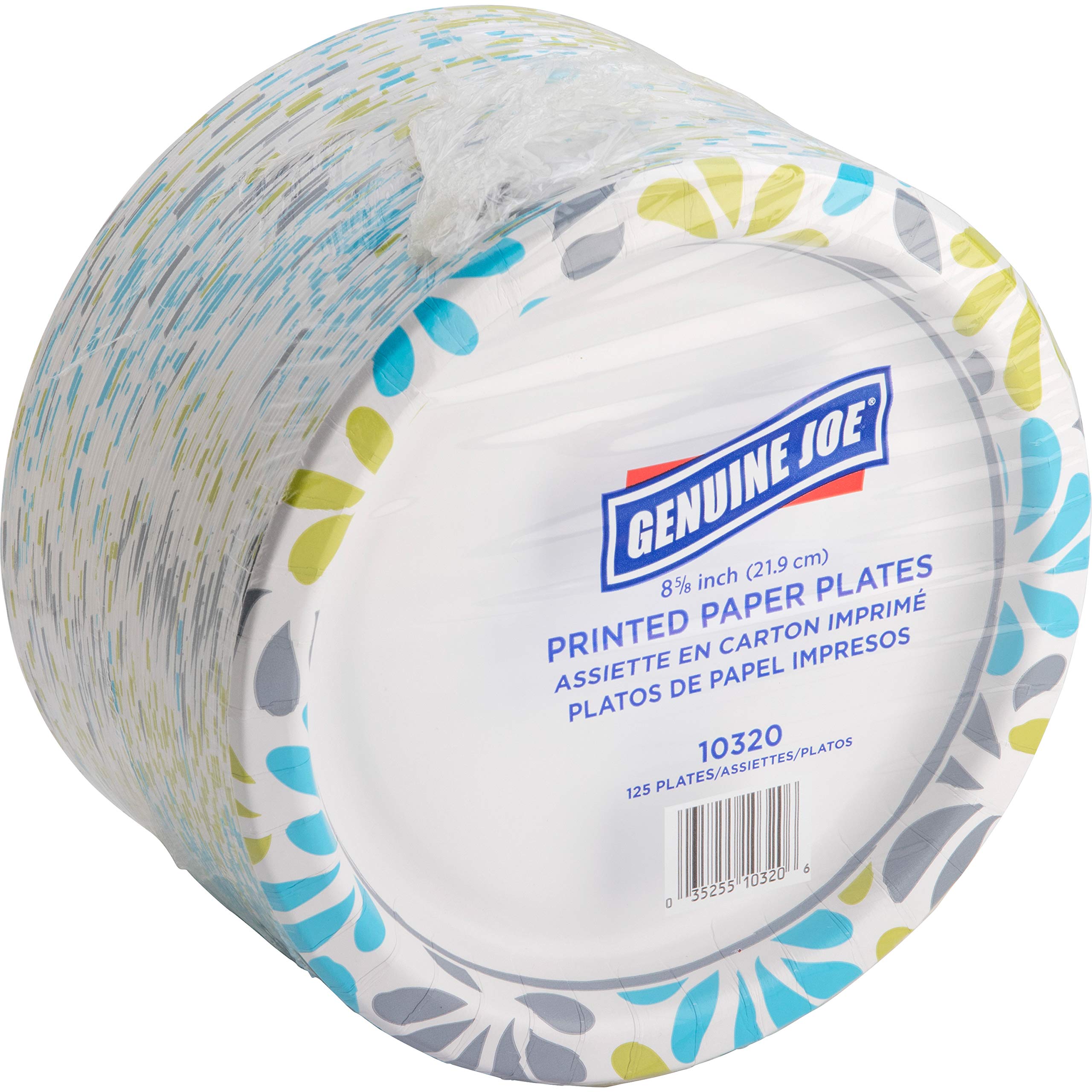 Genuine Joe 9 Inch Printed Paper Plates - 125 Count, Disposable Party Plates for Birthday, BBQ, Picnic & Holiday Celebrations