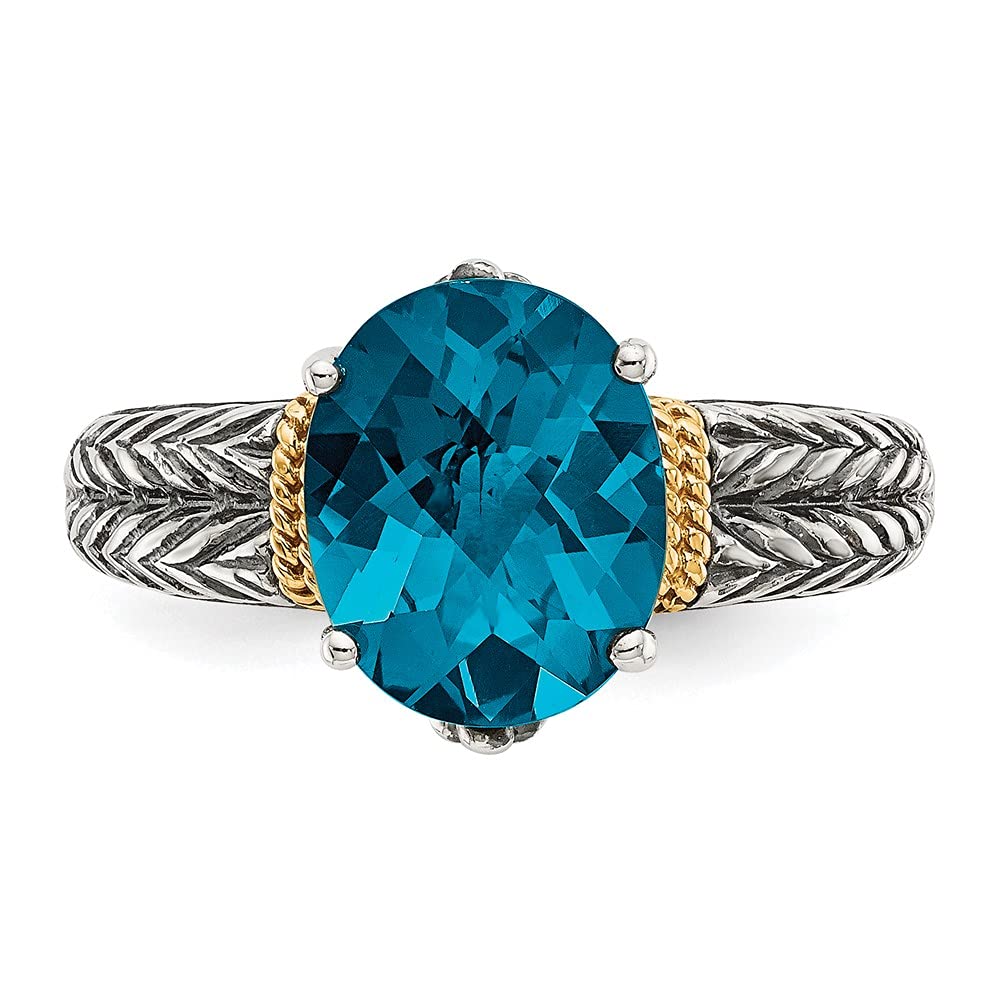 925 Sterling Silver & 14K Yellow Gold London Blue Topaz Ring for Women - Elegant Fine Jewelry Gift for Her, Anniversary, Birthday & Special Occasions