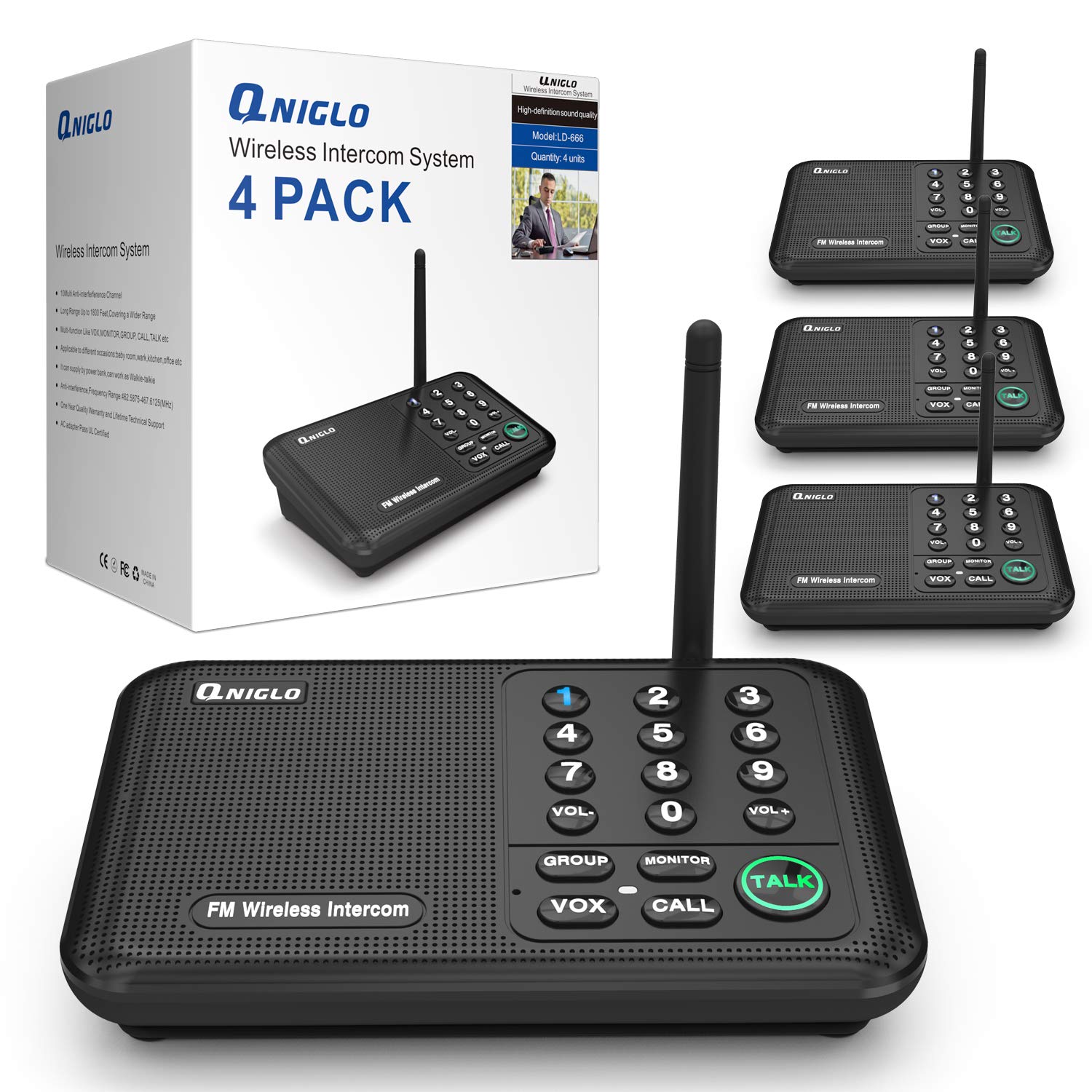 Wireless Intercom System for Home & Business - 5280ft Long Range, 2-Way Communication, Room Monitor - Ideal for Offices, Houses, and Large Properties