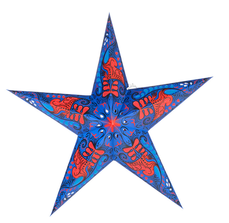 24 Pack Blue and Red Swan Paper Star Lanterns - Hanging Wedding Party Decorations for Indoor Outdoor Events, Birthday Celebrations & Festival Lighting