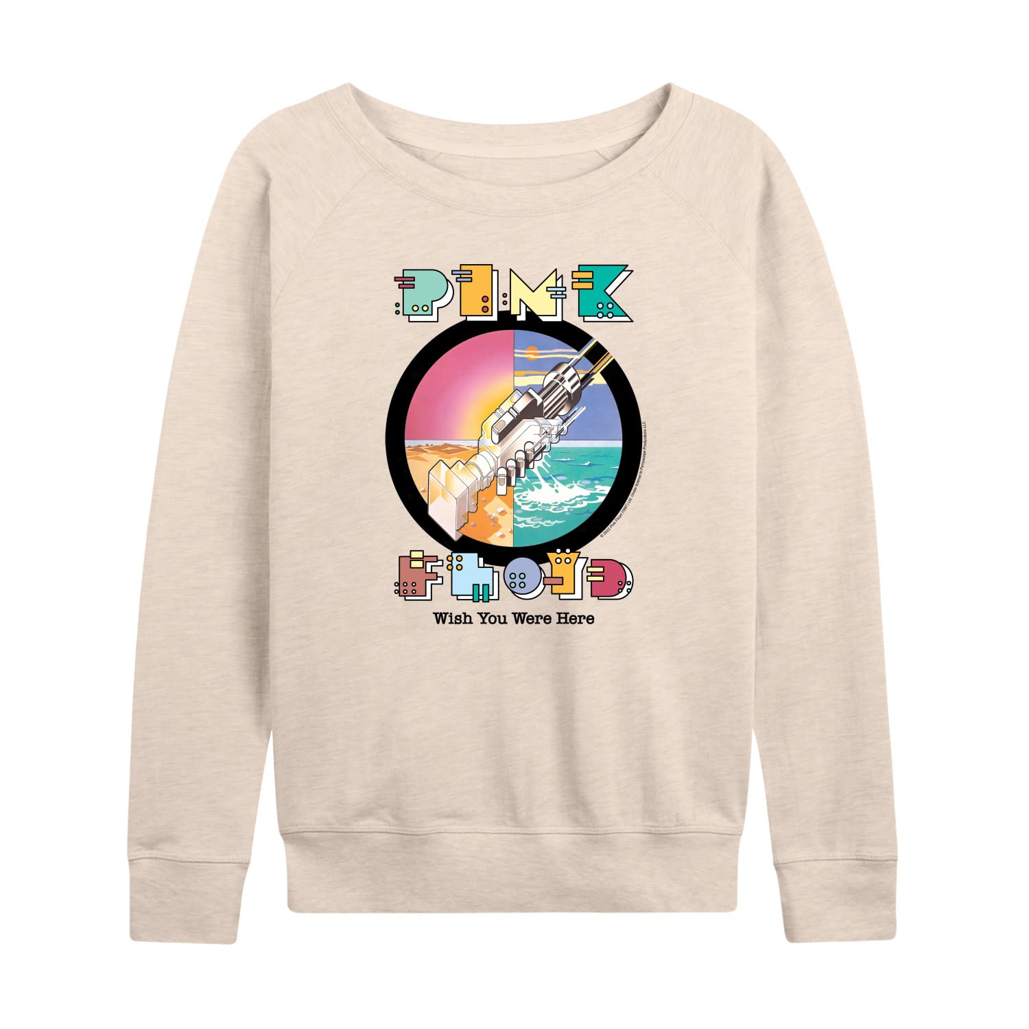 HYBRID APPAREL Pink Floyd Robot Handshake Women's Lightweight French Terry Pullover Hoodie | Vintage Band Graphic Sweatshirt | Casual Wear, Concerts & Gift for Music Fans