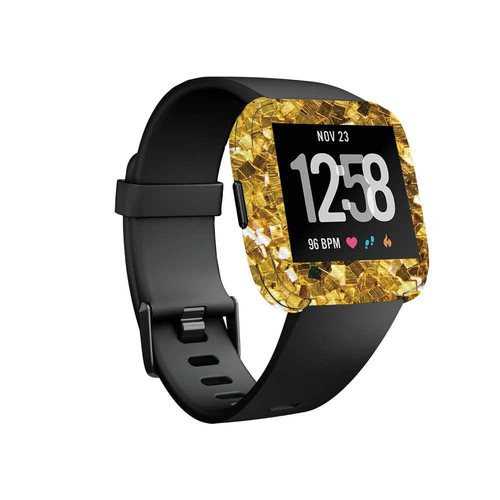 MightySkins Carbon Fiber Skin for Fitbit Versa - Gold Chips | Protective Durable Textured Cover | Easy to Apply & Remove | Made in USA | Perfect for Workouts & Everyday Wear
