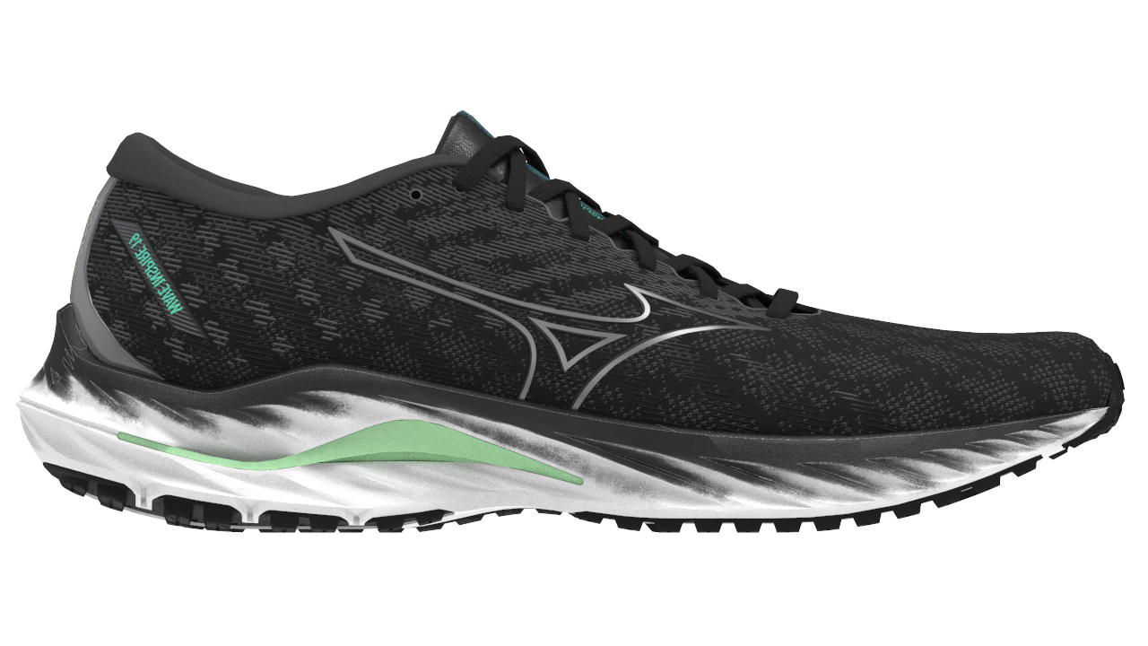 Mizuno Men's Wave Inspire 19 Running Shoes (2E Width) - Black/Metallic Gray/Biscay Green | Cushioned Support for Long Distance & Daily Training | Road Running & Gym Workouts