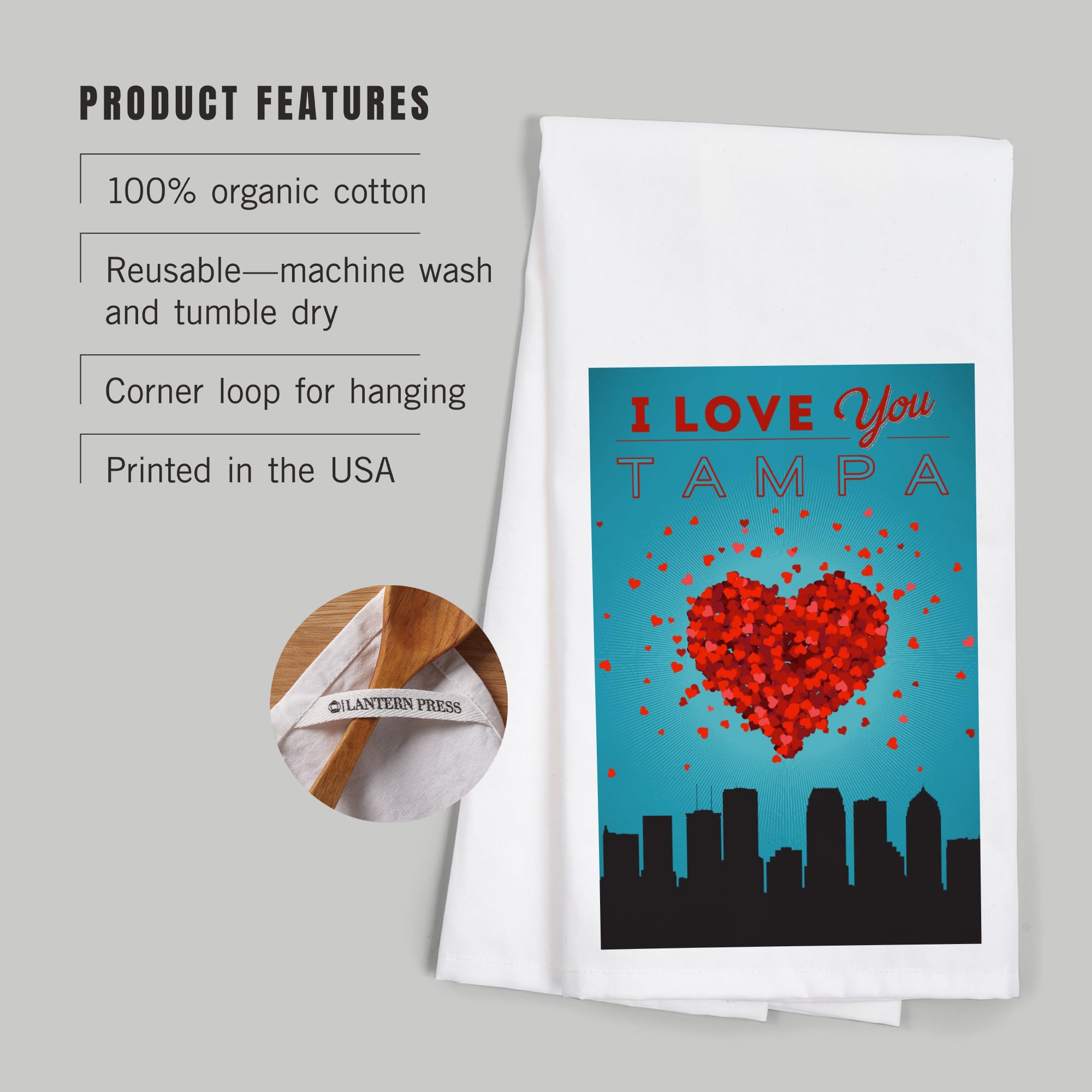 Lantern Press I Love You Tampa Florida 100% Cotton Tea Towel - Decorative Hand Towel for Kitchen, Home Decor & Gift - Perfect for Housewarming, Bridal Shower & Florida Souvenirs