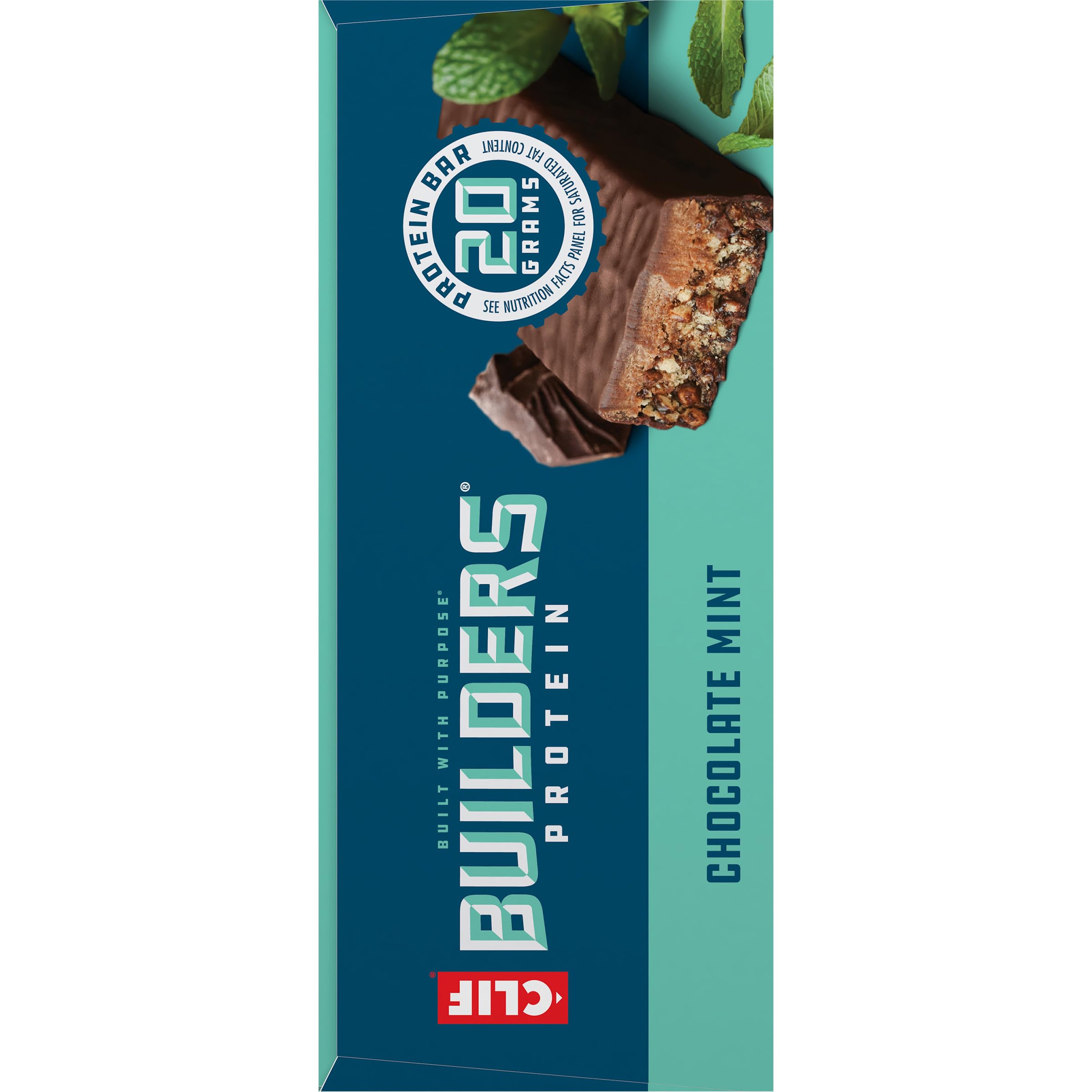 CLIF Builders Chocolate Mint Protein Bars - 20g Plant-Based Protein, Gluten Free, Non-GMO, Low Glycemic - 2.4oz (6 Pack) - Perfect for Post-Workout Recovery, Hiking & On-the-Go Snacking