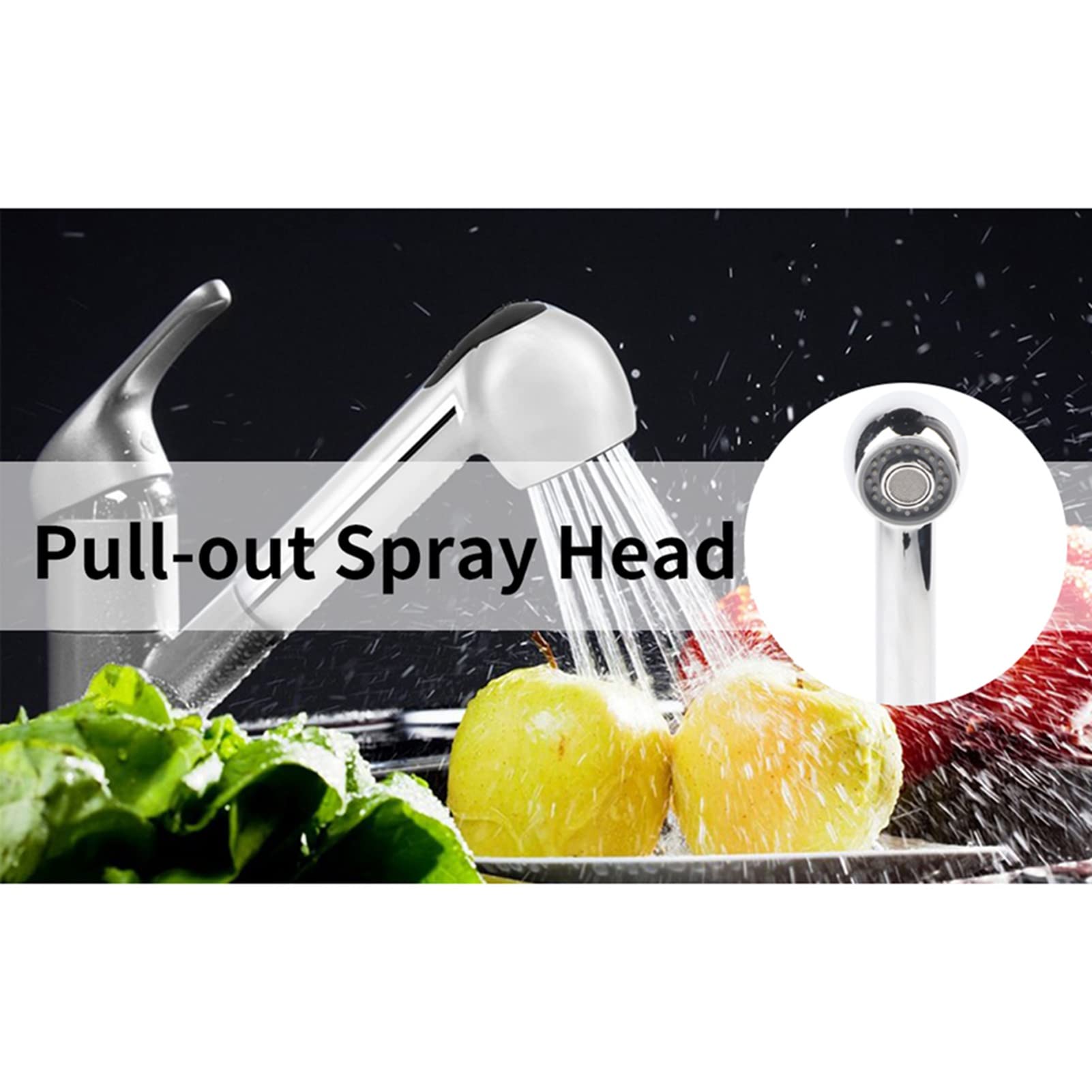 Pull Out Spray Head Replacement - Polished Chrome Faucet Sprayer for Kitchen & Bathroom Sink - Perfect for Washing Dishes, Cleaning Vegetables, and Rinsing Sinks