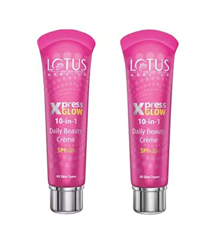 Lotus Make-Up Xpress Glow 10-in-1 Daily Beauty Cream - Pack of 2 (60g) for Radiant Skin | Day & Night Moisturizer for Face & Neck | Perfect for Dry, Dull Skin & Anti-Aging Care