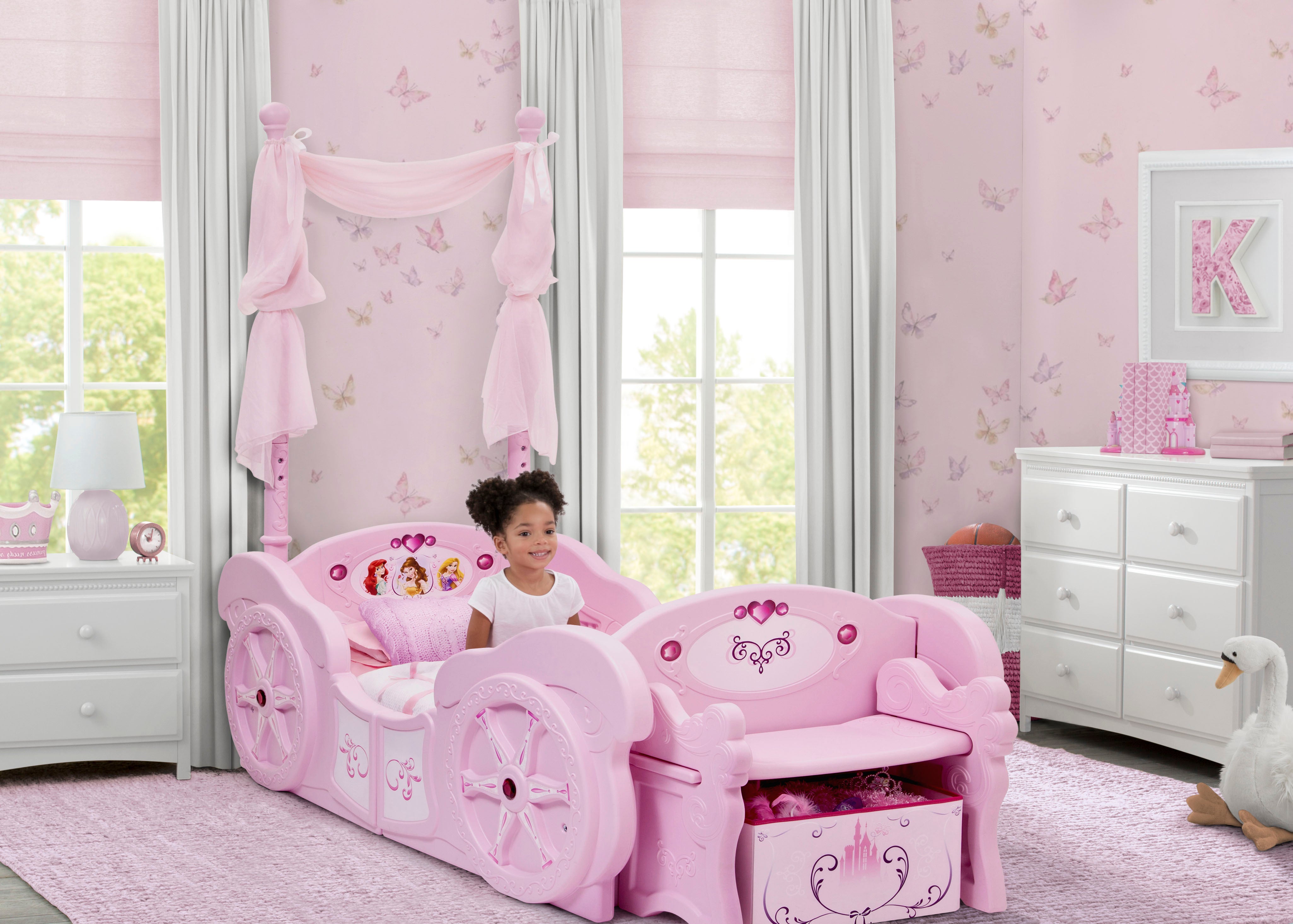 Princess Carriage Convertible Toddler to Twin Bed - Kids Furniture for Girls Room Decor & Nursery - Perfect for Birthday Gifts & Bedroom Makeover