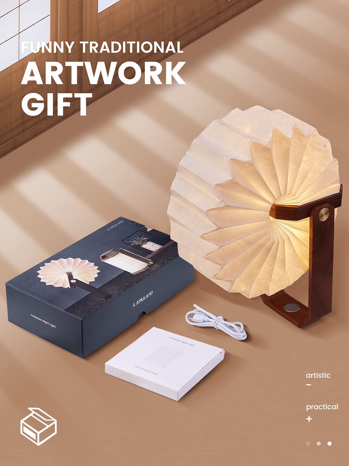 Foldable Book Lamp - Cordless LED Table Lamp with Long Battery Life, Soft Ambient Glow & Diverse Shapes | Portable Paper Lantern for Birthday Gifts, Study, Bedside Reading, Camping & Patio Decor