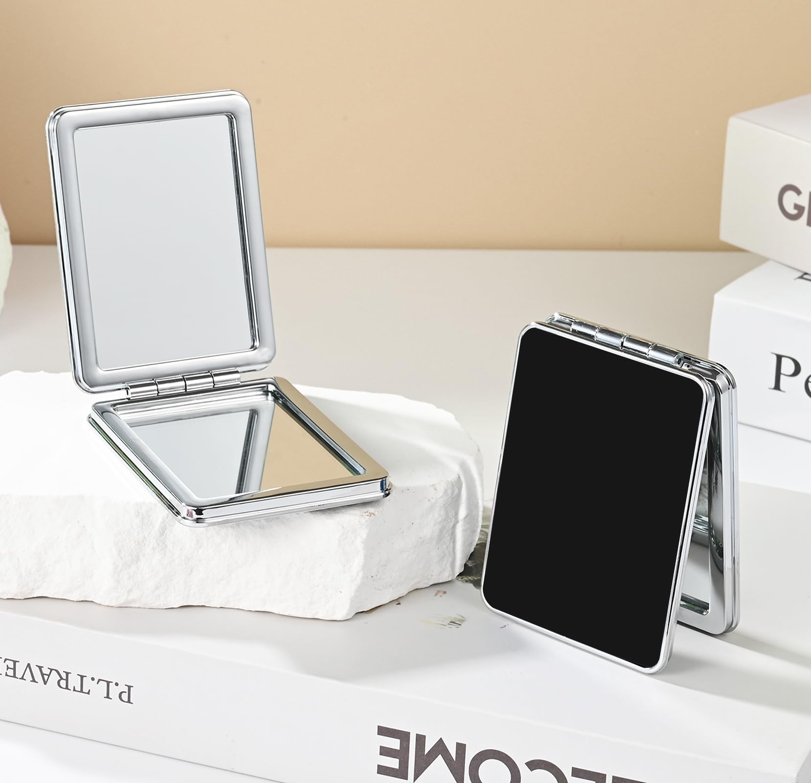 Portable Double-Sided Magnifying Travel Mirror - Small Pocket Cosmetic Mirror with 1X/5X Magnification for Makeup, Grooming & Travel (Black) | Perfect for Home, Office, Purse & On-The-Go Touch Ups