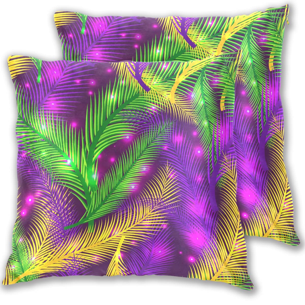 Aflyko 2 Pack 18x18 Inch Mardi Gras Throw Pillow Covers - Masquerade Feather Glitter Pillow Cases for Sofa, Carnival Party Decor, Fat Tuesday Gift - Perfect for Home Decor, Living Room, Bedroom & Festive Celebrations