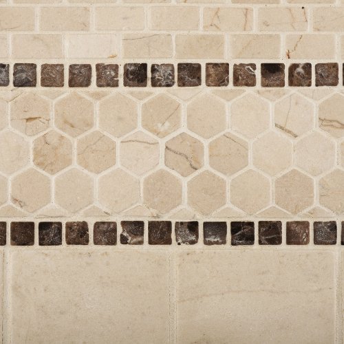 Premium Crema Marfil Marble Tumbled Mosaic Tile - Natural Stone Wall & Floor Tile for Bathroom, Kitchen Backsplash - 5 sq. ft. Box (12