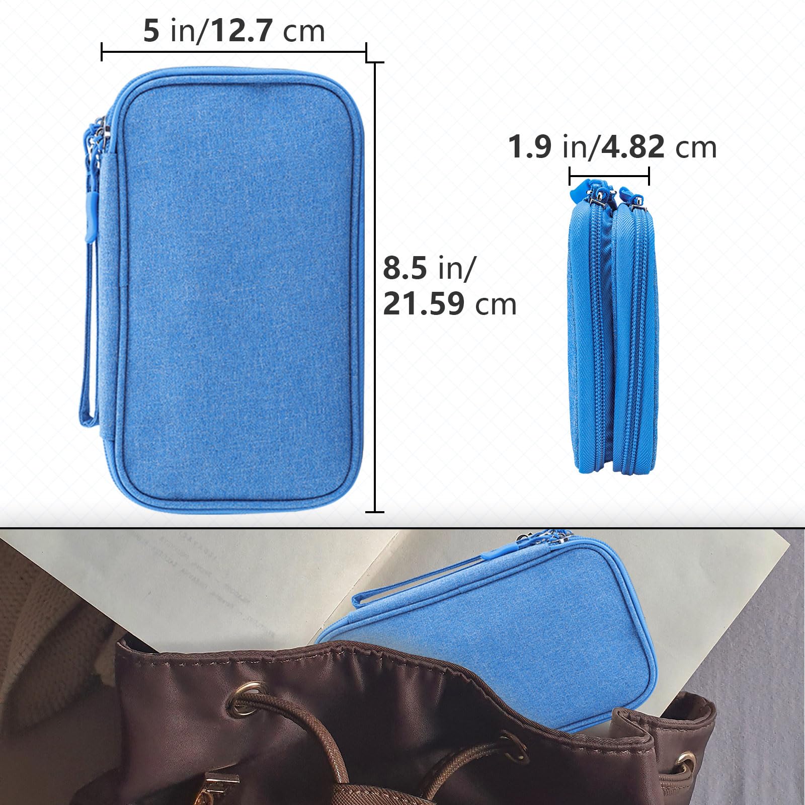 Teskyer Waterproof Travel Organizer Bag for Electronics & Cables - 8.5 x 5 Inch Sky Blue Travel Accessories | Perfect for Men & Women | Ideal for Business Trips, Vacations & Daily Commute