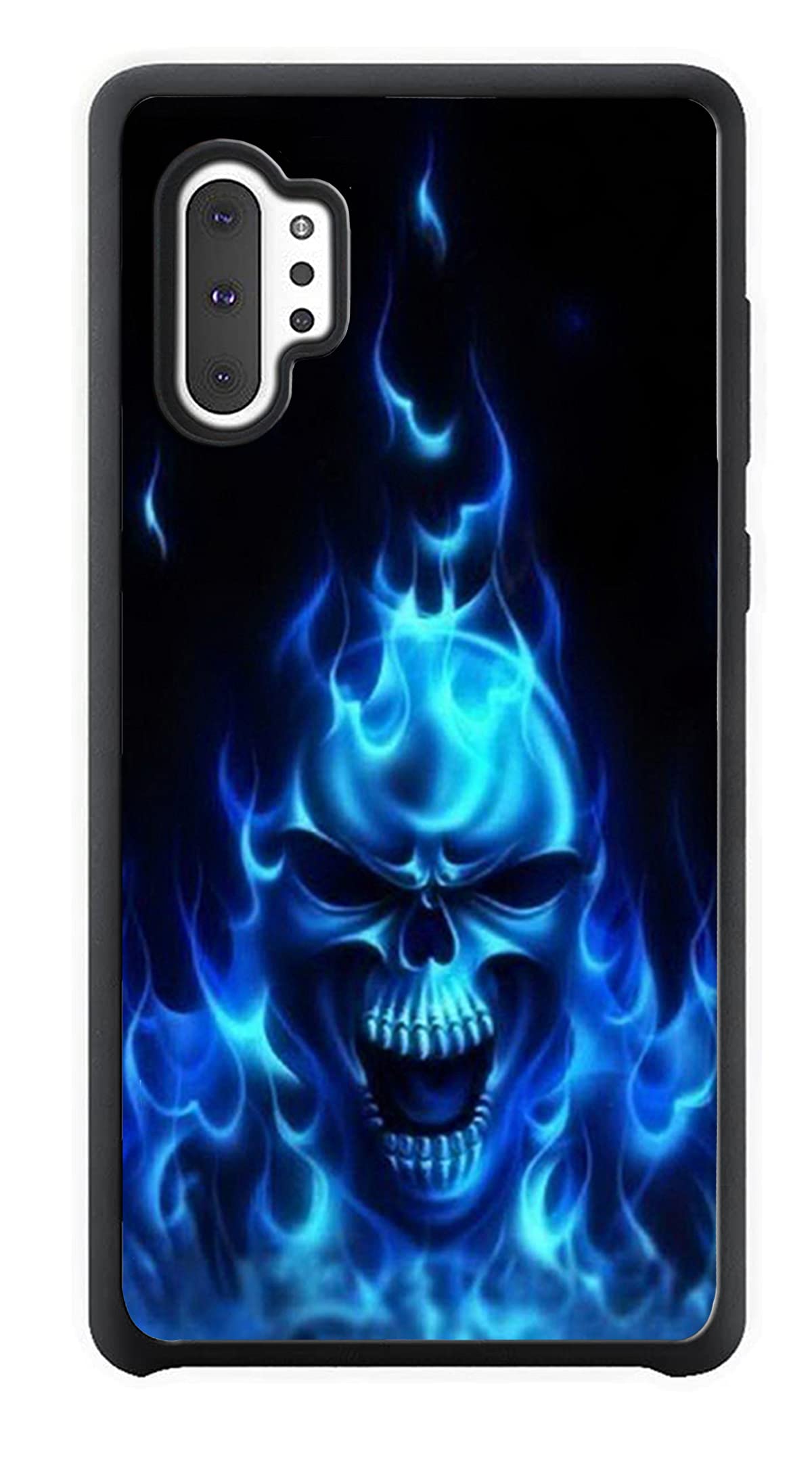 Samsung Galaxy Note 10 Plus Case with Blue Flaming Skull Design - Shock-Absorbent TPU Protective Phone Cover for Impact Protection - Perfect for Daily Use, Travel & Outdoor Activities