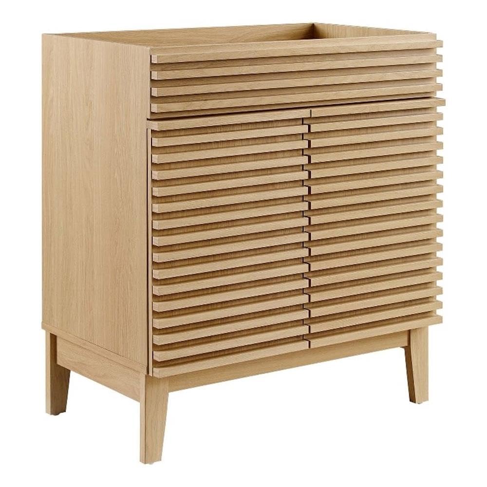 Modway Render 30 Inch Oak Bathroom Vanity with Mirror - Modern Single Sink Cabinet for Bathroom Remodel (Sink Basin Not Included) | Perfect for Small Bathrooms, Powder Rooms & Home Renovations