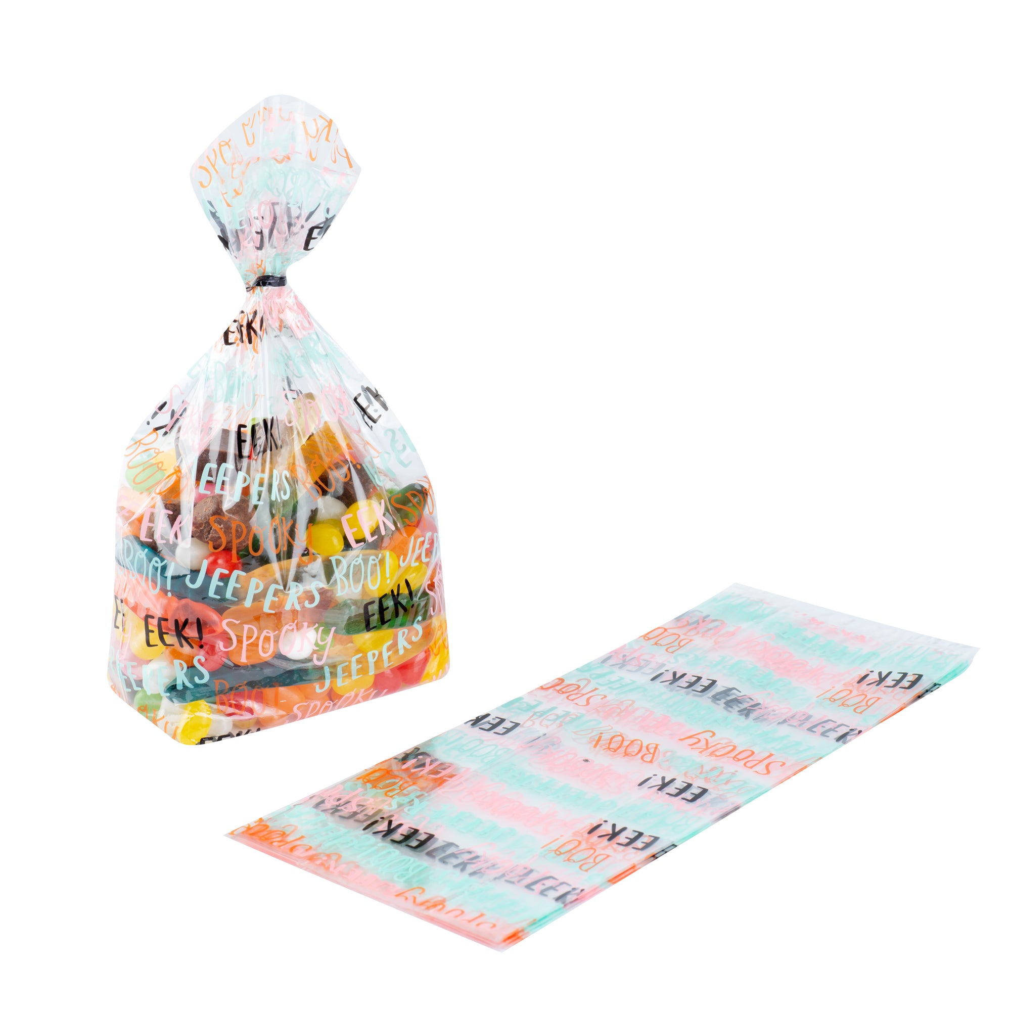 Halloween Plastic Candy Bags with Words - 4 x 2 x 9.5 Inch Gusseted Treat Bags (4000 Count Bulk Box) - Perfect for Trick-or-Treat, Party Favors & Candy Packaging