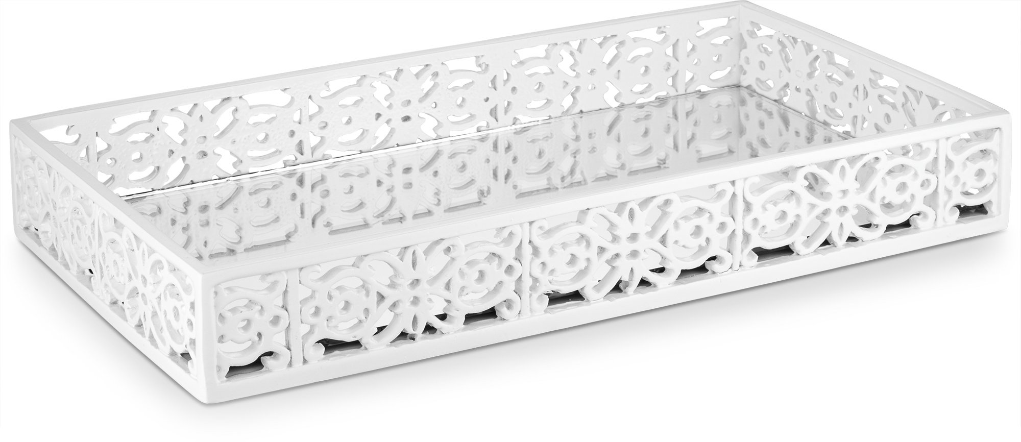Creative Scents Mirror Janette White Rectangular Vanity Tray - Decorative Bathroom & Dresser Organizer with Mirrored Design & Non-Slip Feet - Perfect for Jewelry, Perfume & Makeup Storage