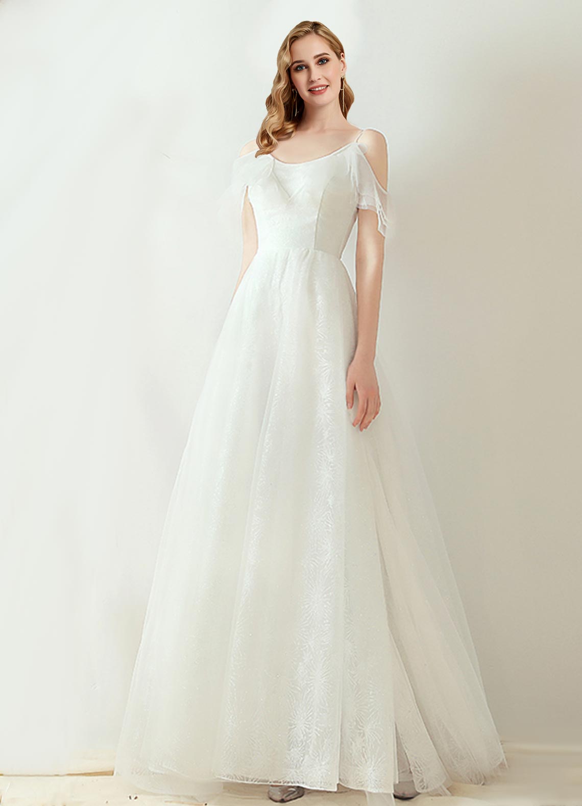 Elegant A-Line Lace-Up Wedding Dress with Ruffle Sleeves - Slim Fit Bridal Gown for Church Ceremony, Beach Wedding & Romantic Photoshoot