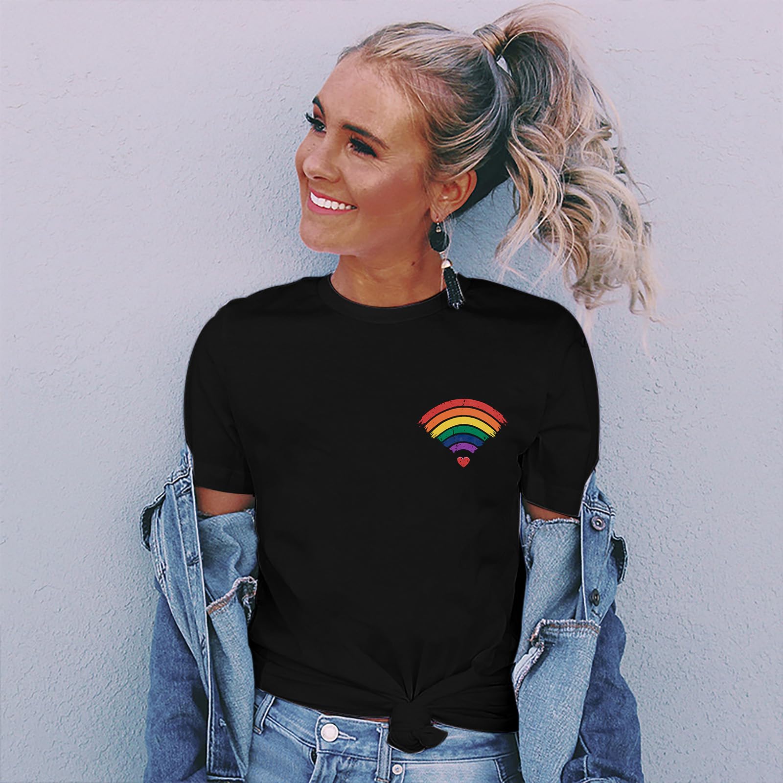 Women's Pride LGBTQ Equality Graphic Tee - Rainbow Heart Design Short Sleeve Casual Summer T-Shirt for Pride Month, Gay Rights Events & Everyday Wear