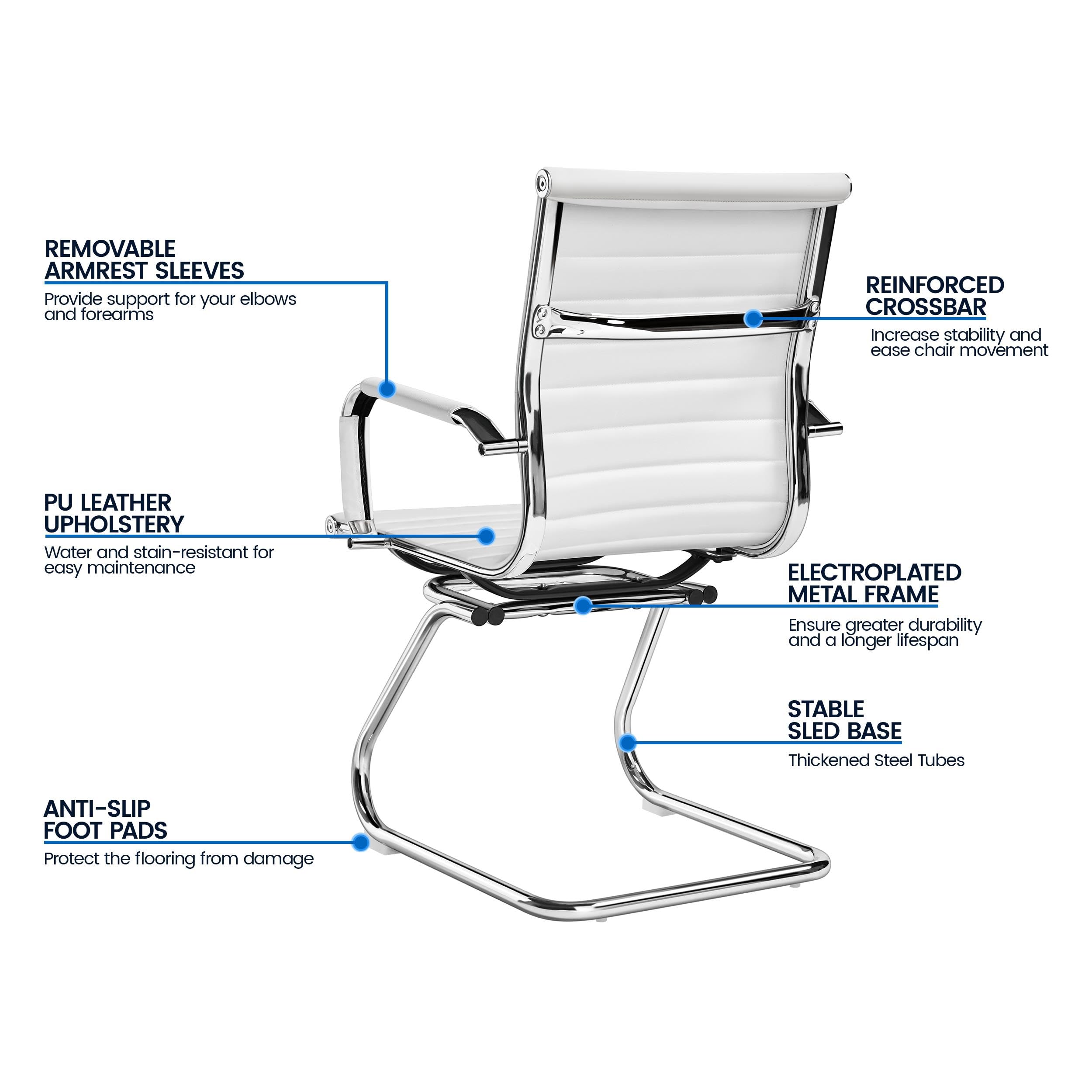 Yaheetech 2-Pack White Faux Leather Mid Back Office Reception Chairs - No Wheels, Ergonomic Design for Conference Rooms, Waiting Areas & Guest Seating - Comfortable & Stylish for Professional Spaces