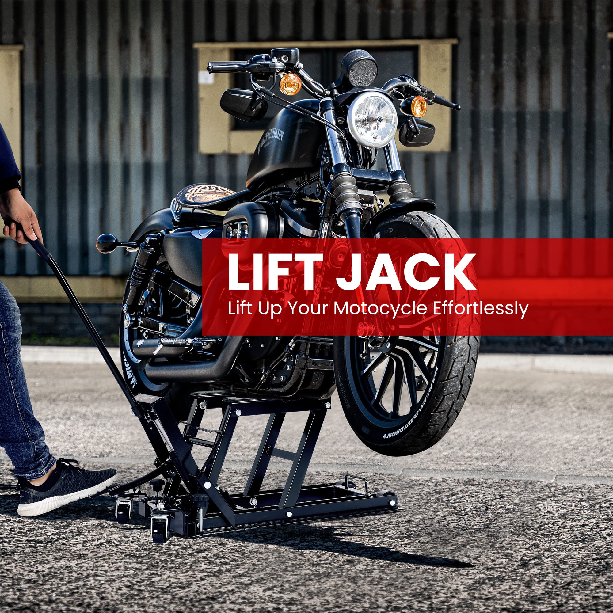 VIVOHOME 1500 LBS Hydraulic Motorcycle Lift Jack - Heavy Duty Steel ATV Lift Stand with Wheels & Handle for Motorcycles, ATVs, Dirt Bikes - Black | Perfect for Garage, Workshop & DIY Motorcycle Maintenance