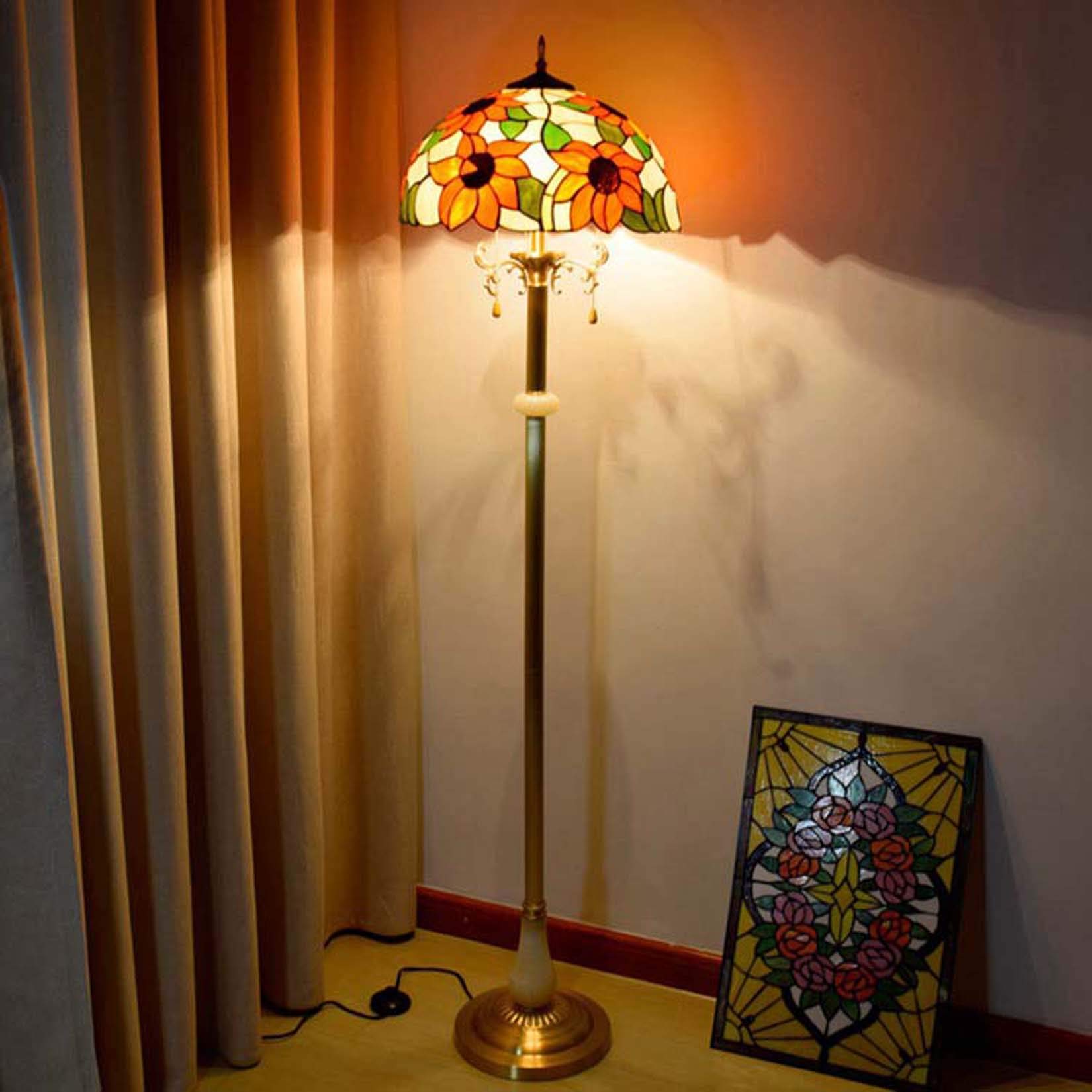 Tiffany Style Sunflower Floor Lamp - Handcrafted Stained Glass Floor Light for Bedroom & Living Room Decor - 16 Inch Reading Lamp - Perfect for Cozy Reading Nooks & Farmhouse Style Home Decor