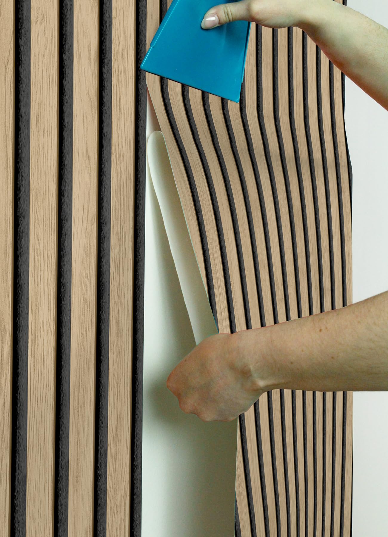 Self-Adhesive Oak Slat Wood Wallpaper - Peel and Stick Wooden Wall Panel for Bedroom, Living Room & Home Decor - Easy DIY Installation & Removable Backing