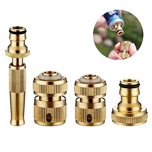 4-Piece Solid Brass Threaded Hose Connector Set - Heavy Duty Water Pipe Fittings for Garden, Outdoor Faucet & Irrigation Systems - Snap-On Adapters for Easy Installation