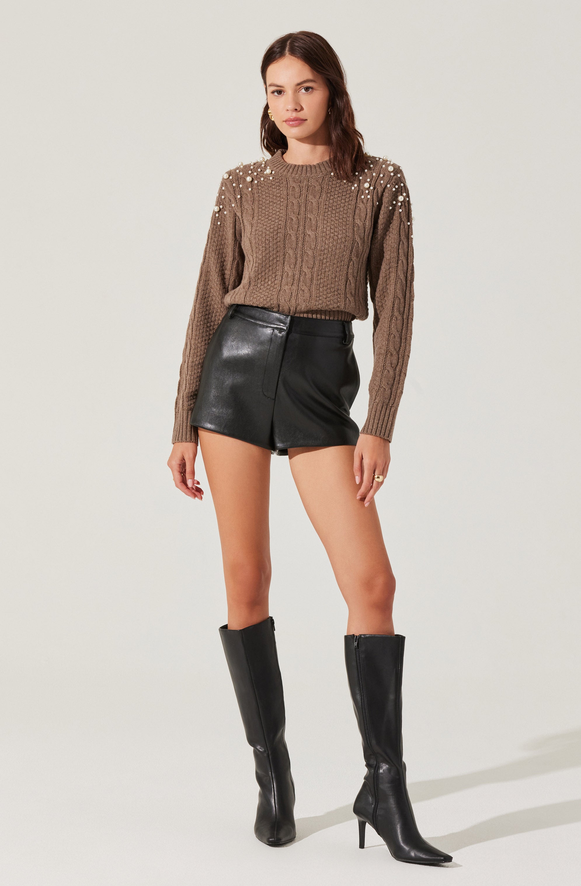 Pearl Embellished Cable Knit Sweater Women's Fashion Winter Pullover - Perfect for Holiday Parties, Office Wear & Cozy Fall Outfits