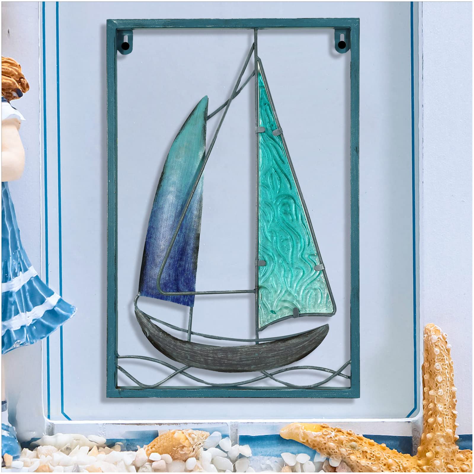 LIFFY Metal Wall Art - Nautical Sailboat Wall Decor for Bathroom, Living Room, Bedroom, Hallway & Office - Coastal Sea Theme Home Decoration - Perfect for Kitchen Wall Hanging & Holiday Gift Ideas | Great for Beach House Decor, Coastal Theme Rooms & Nautical Inspired Spaces