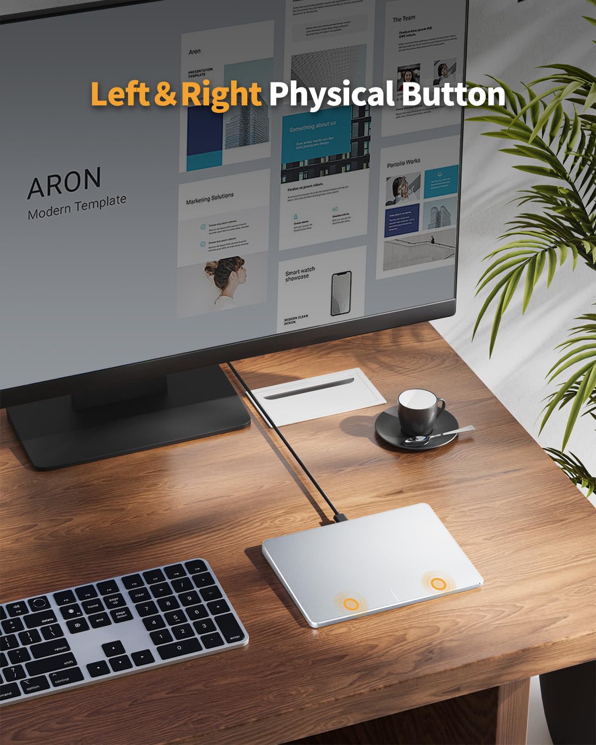 ProtoArc USB Trackpad for Windows 10/11 - Large Wired Touchpad Mouse with High Precision Navigation, Ultra Slim Portable Aluminum Touchpad for Desktop & Laptop (White Silver) - Perfect for Office Work, Graphic Design & Home Computing