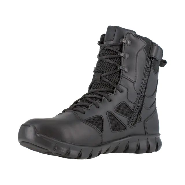 8 Inch Sublite Cushion Tactical Boots for Men - Waterproof, Side Zip, Soft Toe, Black - Perfect for Military, Hiking, Construction & Outdoor Work