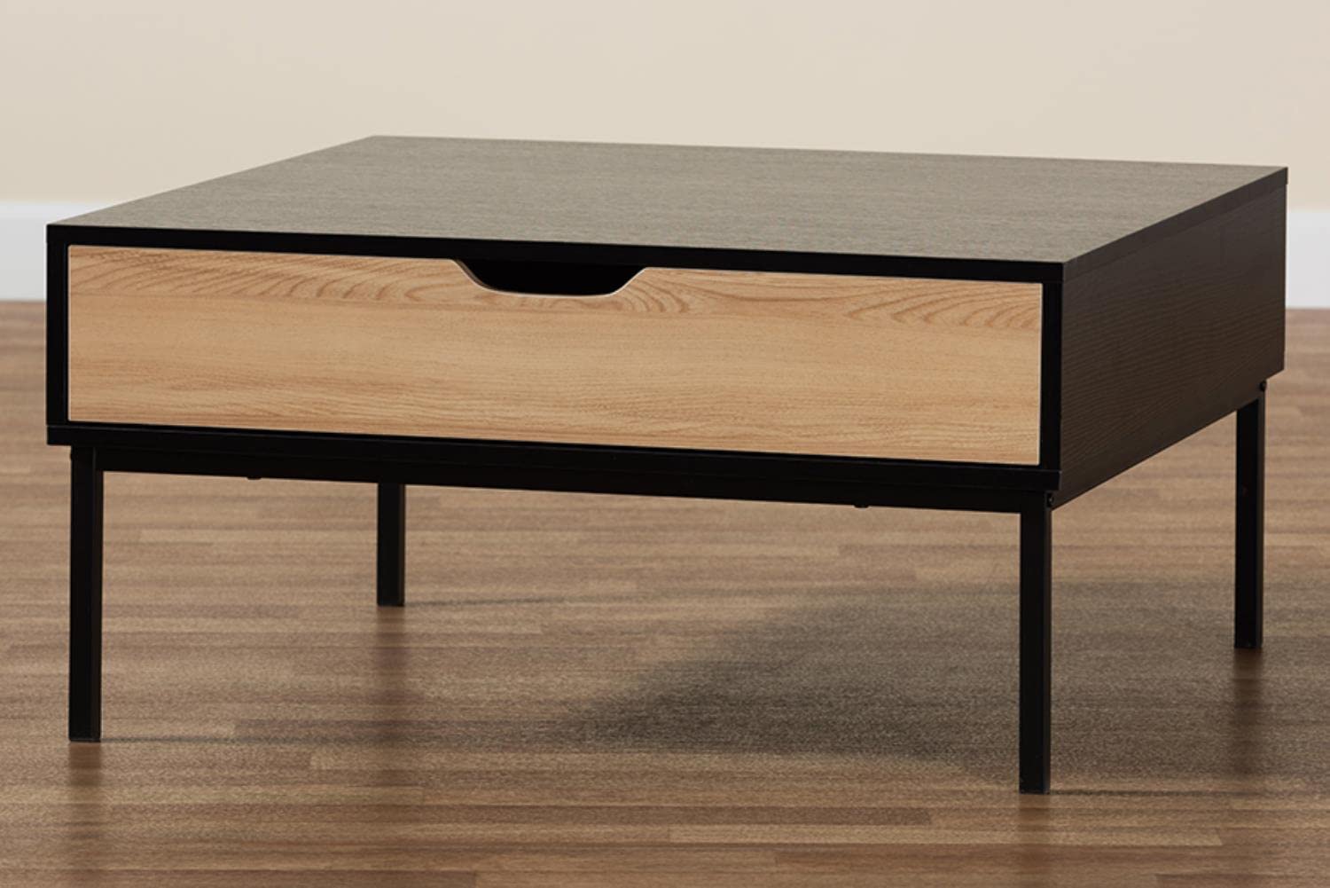 Baxton Studio Haben Modern Two-Tone Oak Coffee Table - Brown & Black Wood Finish for Living Room, Lounge & Office Decor