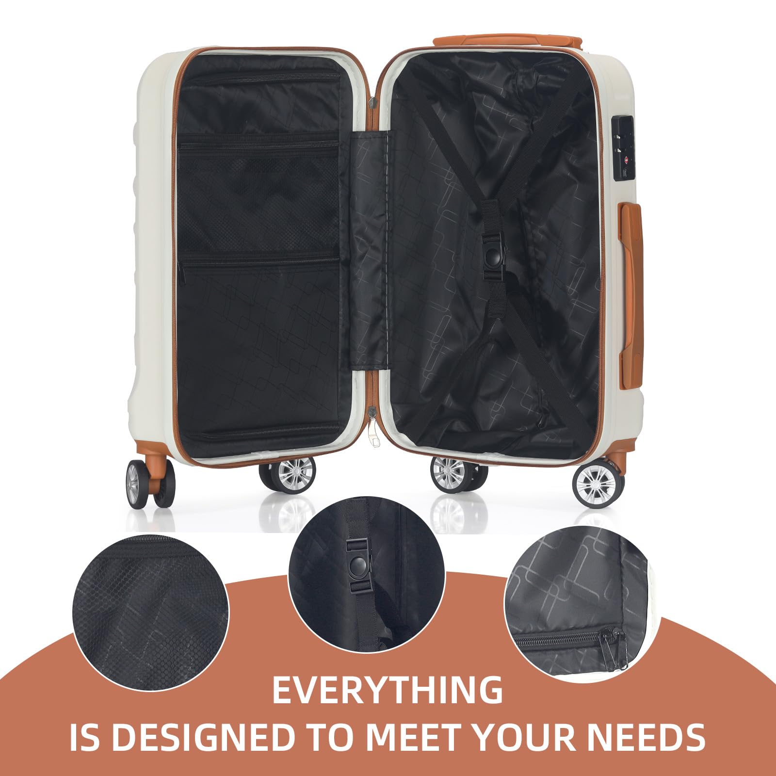 20-Inch 3-Piece Luggage Set with Wheels - Lightweight Carry On Suitcase for Air Travel, Business Trips & Vacations (White)