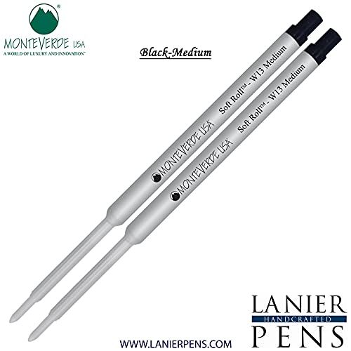 Monteverde Soft Roll Ballpoint W13 Ink Refill 2-Pack - Compatible with Waterman Style Pens - Black Medium Tip 0.7mm - Smooth Writing for Office, School & Everyday Use