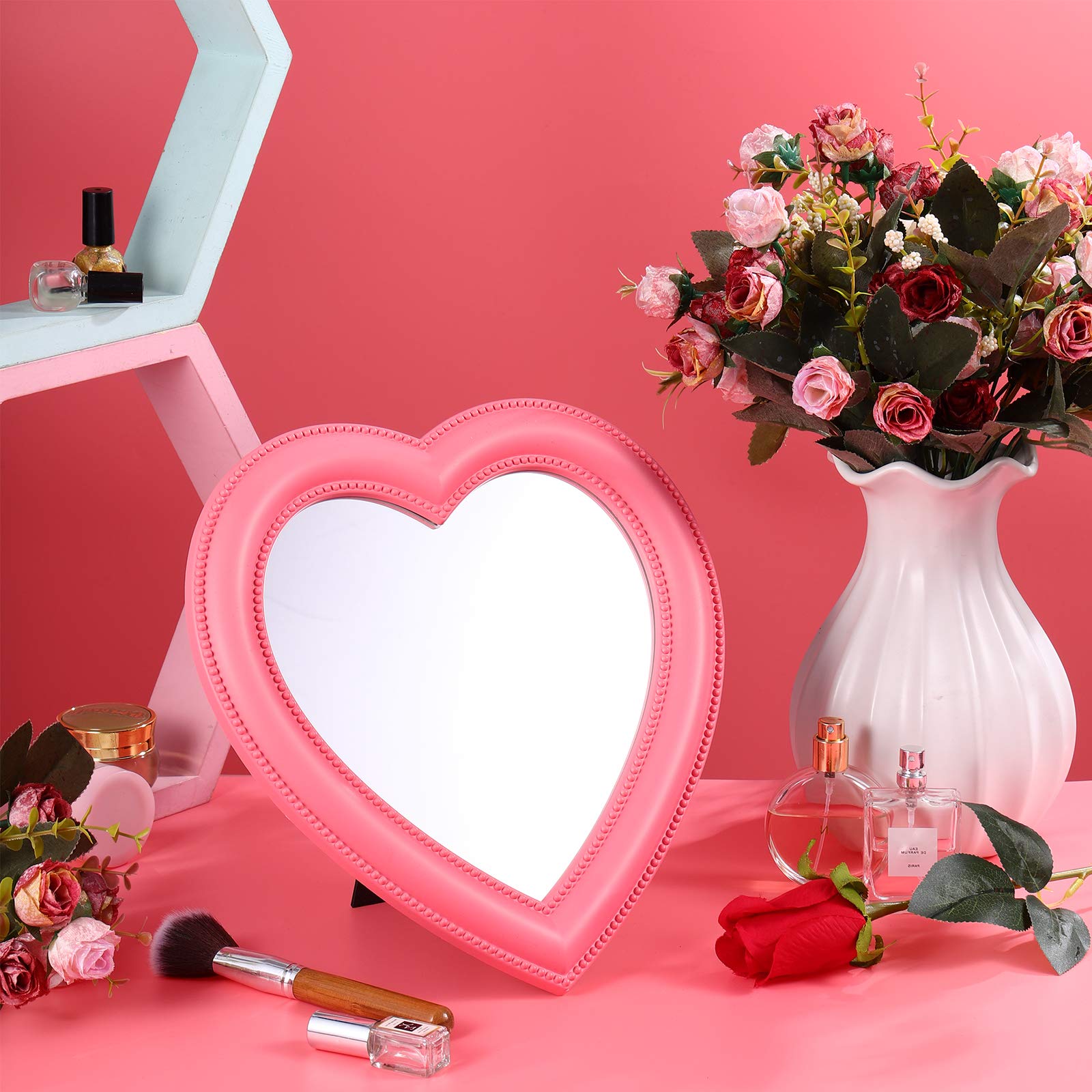 10-Inch Heart Shaped Vanity Mirror - Adjustable Tabletop Makeup Mirror with LED Lights for Bedroom, Bathroom & Dressing Room | Portable Cosmetic Mirror for Home & Travel Use