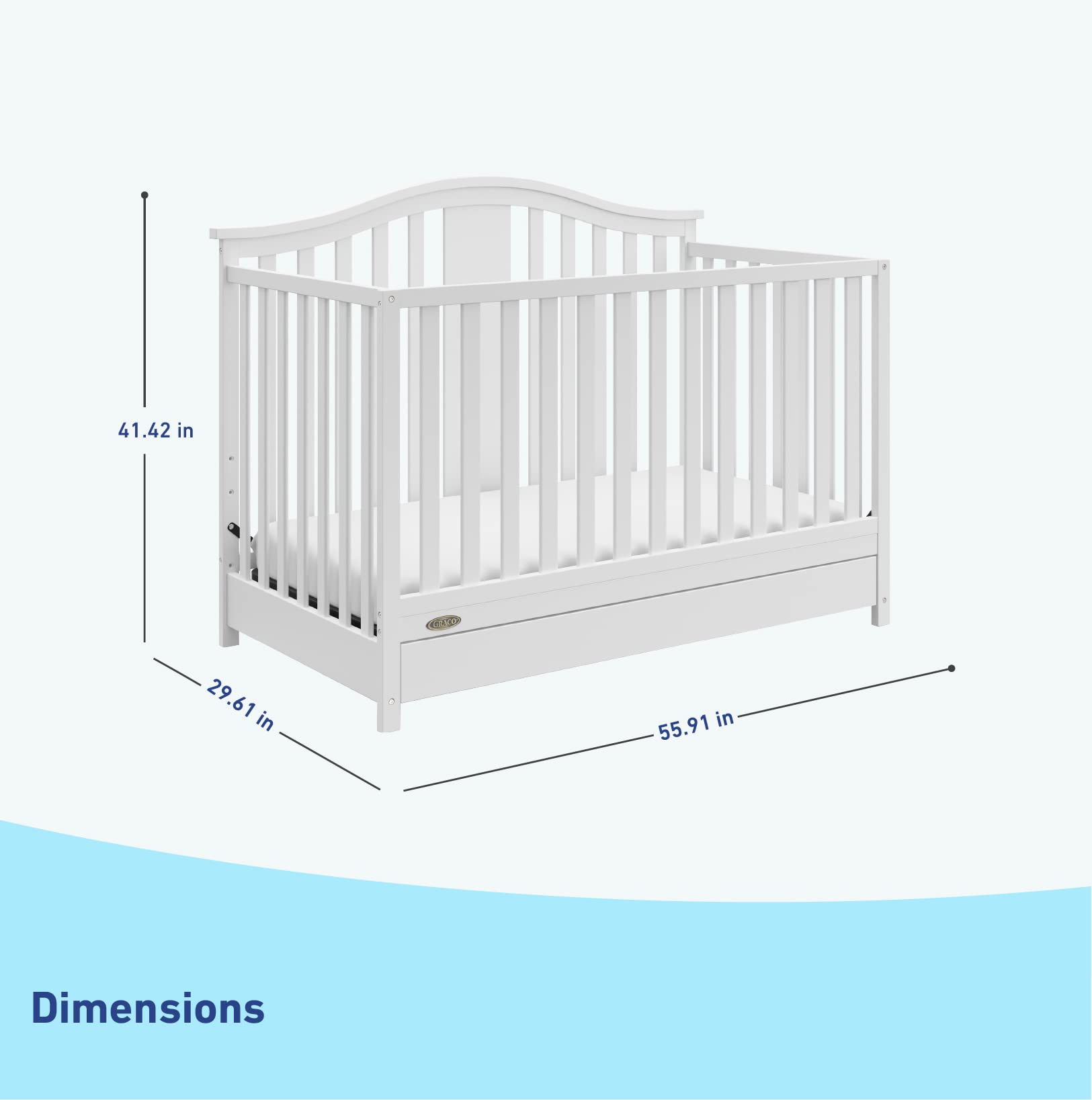 Graco Solano 4-in-1 Convertible Crib with Storage Drawer - GREENGUARD Gold Certified, White Nursery Furniture Converts to Toddler & Full-Size Bed | Safe Baby Crib for Nursery, Bedroom & Daycare Use