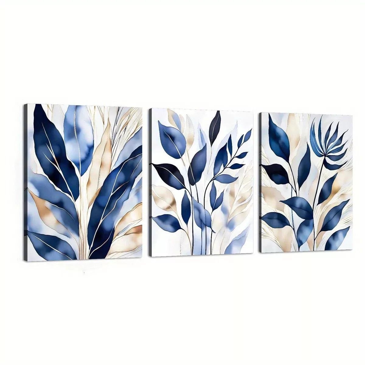 3-Piece Botanical Abstract Blue Leaves Wall Art Set - Framed Canvas 40x60cm - High Quality Print - 100% Australian Made - Ready to Hang - Perfect for Living Room, Bedroom & Office Decor